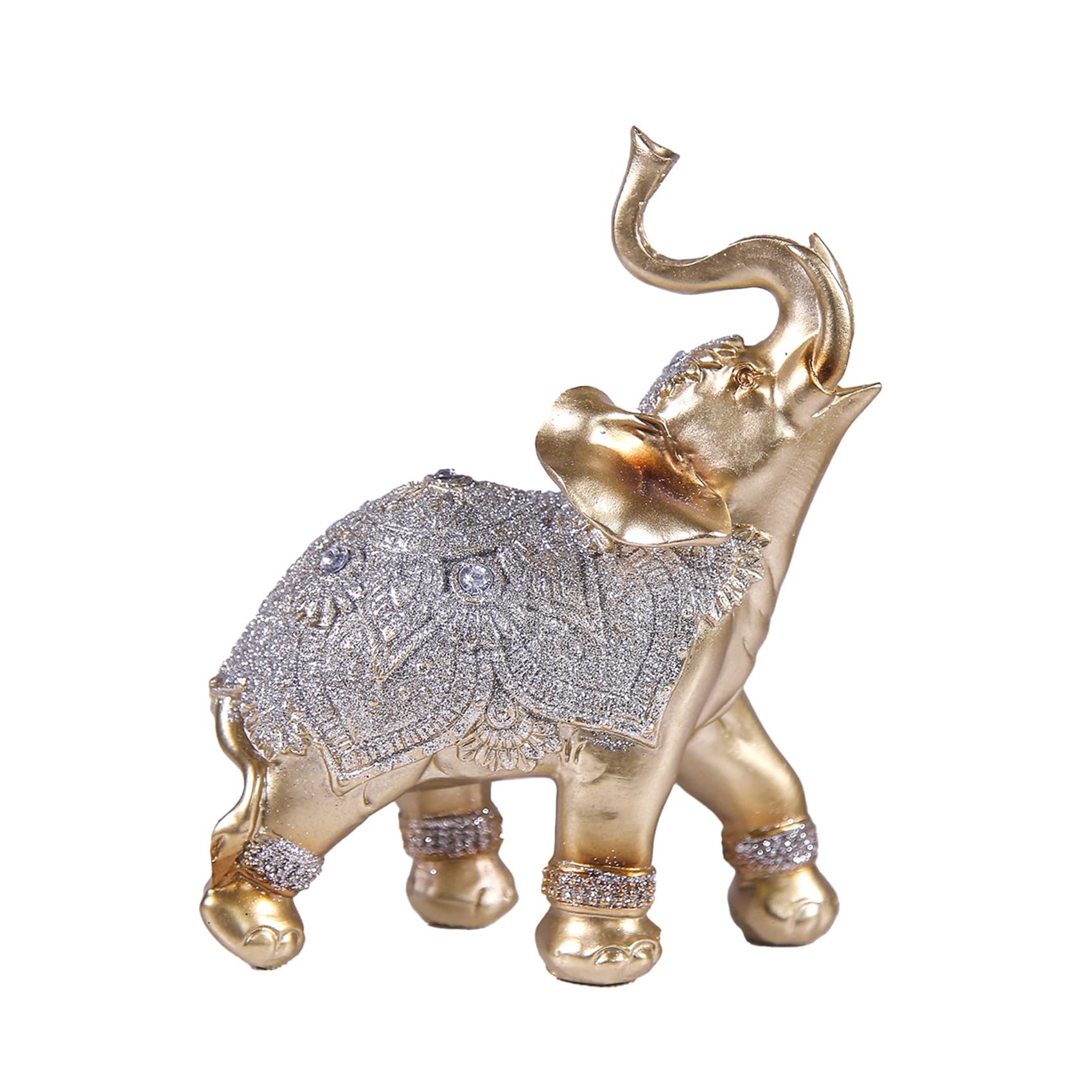Juego de figuras decorativas de elefante, oro y plata, 21 cm de altura, diseño de mandala con purpurina