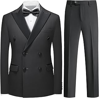 Tuxedo Suits for Men Solid 2 Piece Regular Fit Formal Set Peak Lapels Double Breasted Jacket and Pants