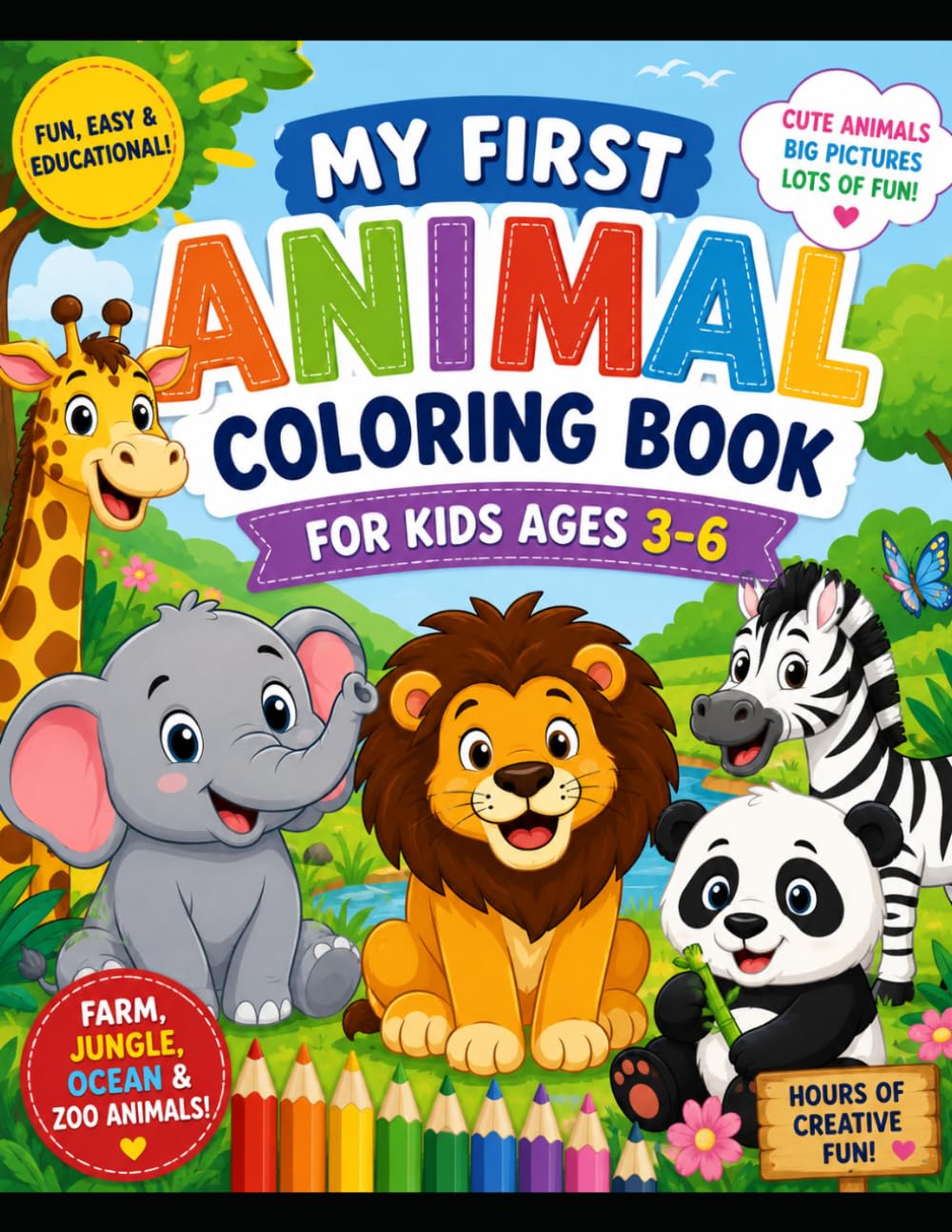 Fluffy friends Animal coloring: Fun coloring Book for Kids Aged 3 to 6: Fun and Easy Animal Coloring Pages for Toddlers and Preschoolers Ages 3 to 6