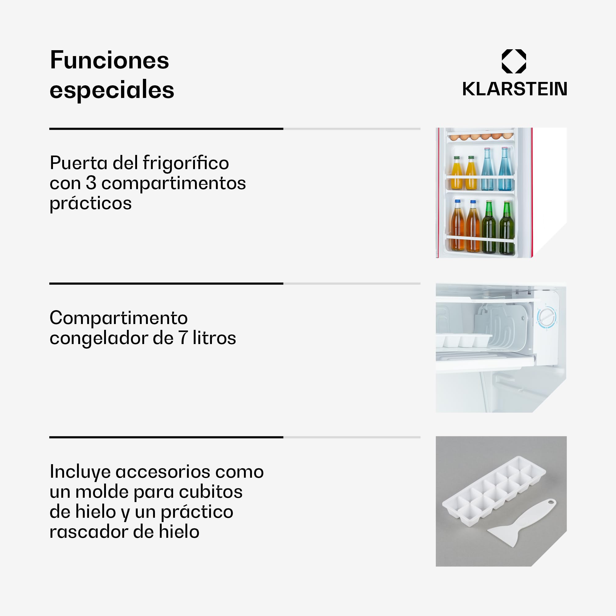 KLARSTEIN Beercracker - Nevera 90L, Volumen: 90L, Clase de eficiencia energética E, Compartimento congelador, 3 Compartimentos en la puerta, Abrebotellas en el aparato, 2 Estantes de cristal, Rojo