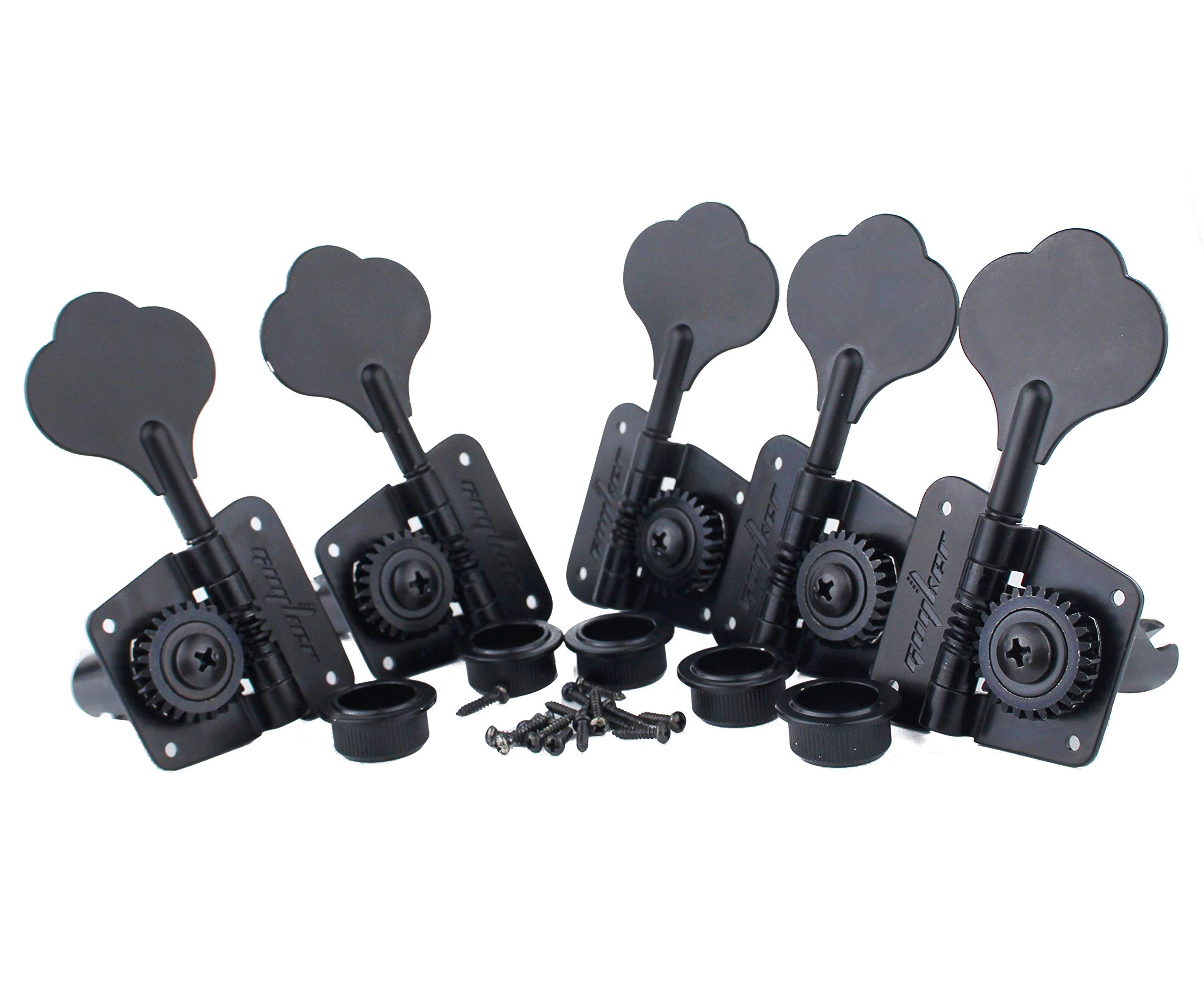 Guyker Bass Tuners (3R + 2L) - 1:20 Ratio Open Gear Tuning Key Pegs Machine Head Replacement for Electric Jazz Guitar Bass or Precision Instruments - GK530 Black