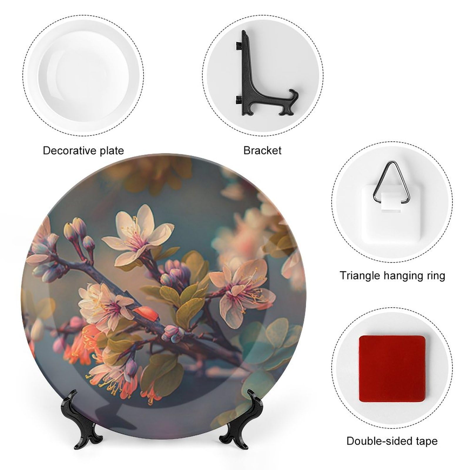 Piatti decorativi da appendere al muro, piatto in ceramica con supporto espositivo, decorazione per interni per armadi da cucina, vassoio rotondo da 20,3 cm