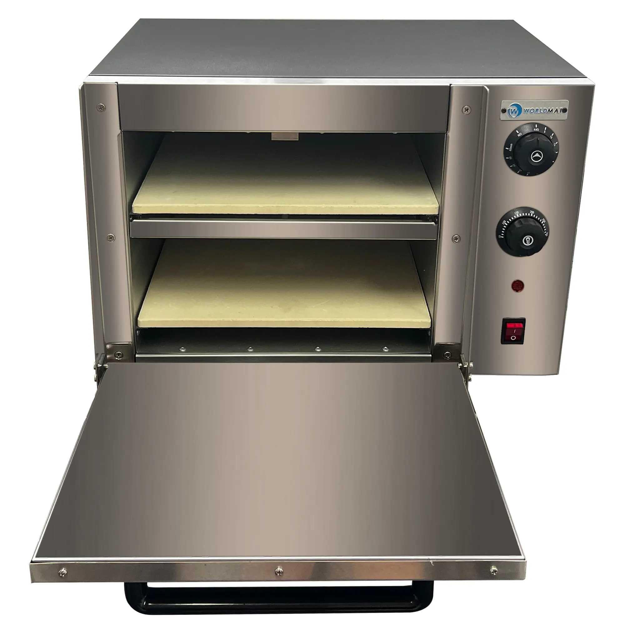 MBH – Horno para Pizzas Profesional WORLDMAI de 2 Pisos para Hostelería. Horno Eléctrico de Piedra Refractaria y Capacidad para 2 Pizzas de 33cm ideal para Bar, Restaurantes y Pizzerías.