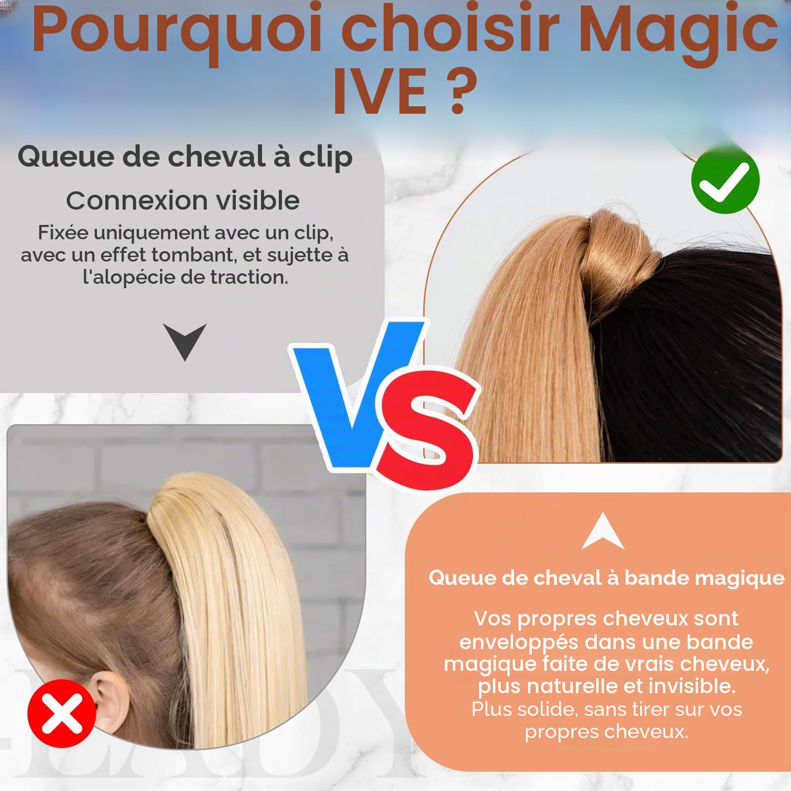 MY-LADY Extension Queue de Cheval Cheveux, 35cm Postiche Queue de Cheval Naturel, Rajout Cheveux Longue Ponytail Lisse Wrap Around #12P613 Brun Doré& Blond 80g