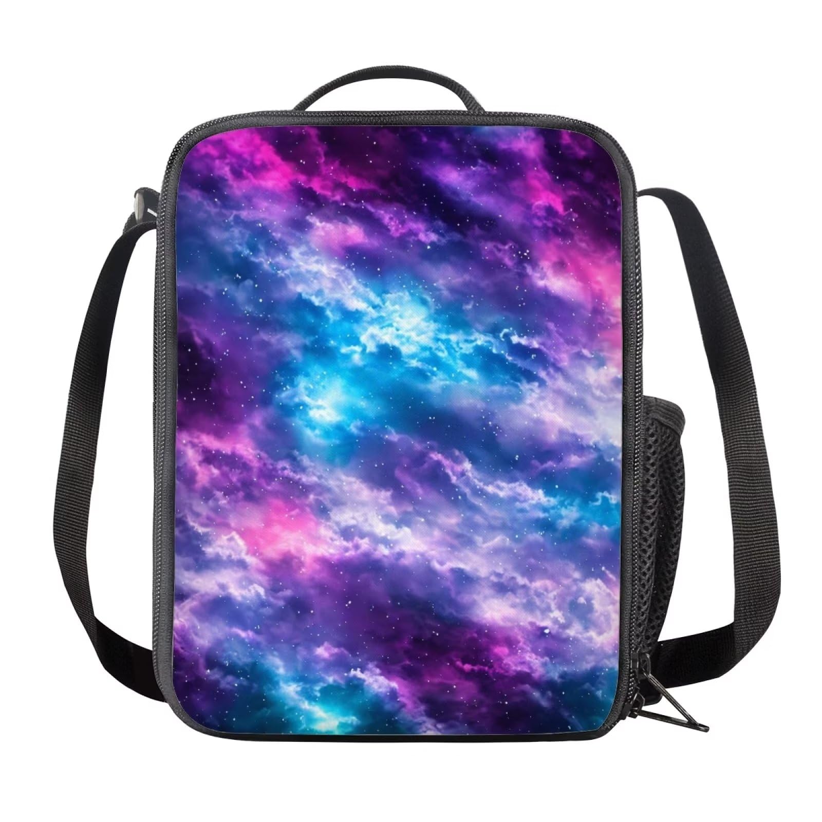 NETILGEN Crossbody Lunch Bags for Teen Girls Eco-Friendly Lunchbox Kids Boys Fashion Lunch Box Meal Holder with Bottle Holder, Colorful Galaxy โ image 1