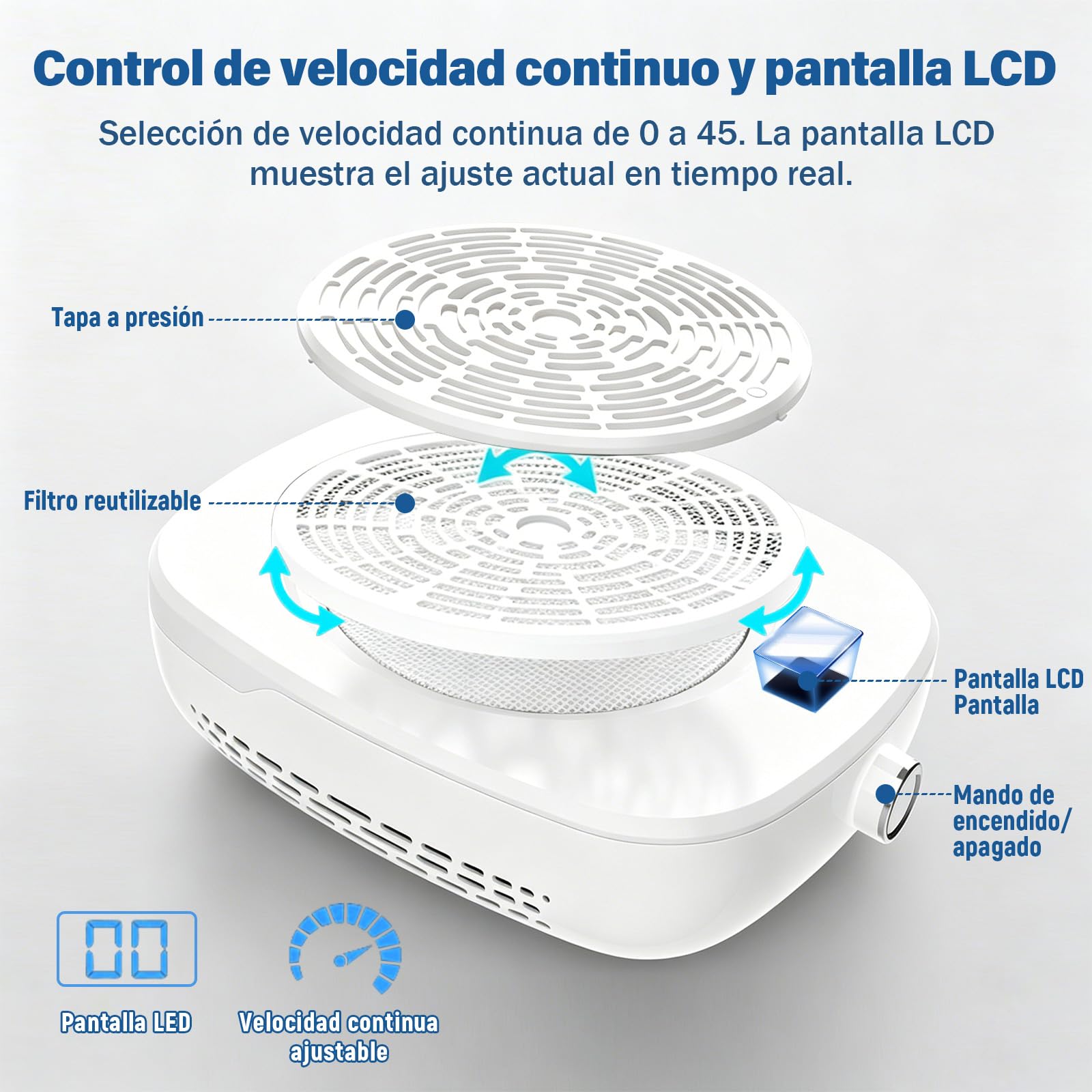 85819 Extractor de Polvo para Uñas Profesional,12,6" Mesa Manicura (Blanco)