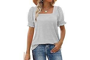Tops for Women Summer Casual Ruffle Trim Sleeve Square Neck T Shirts