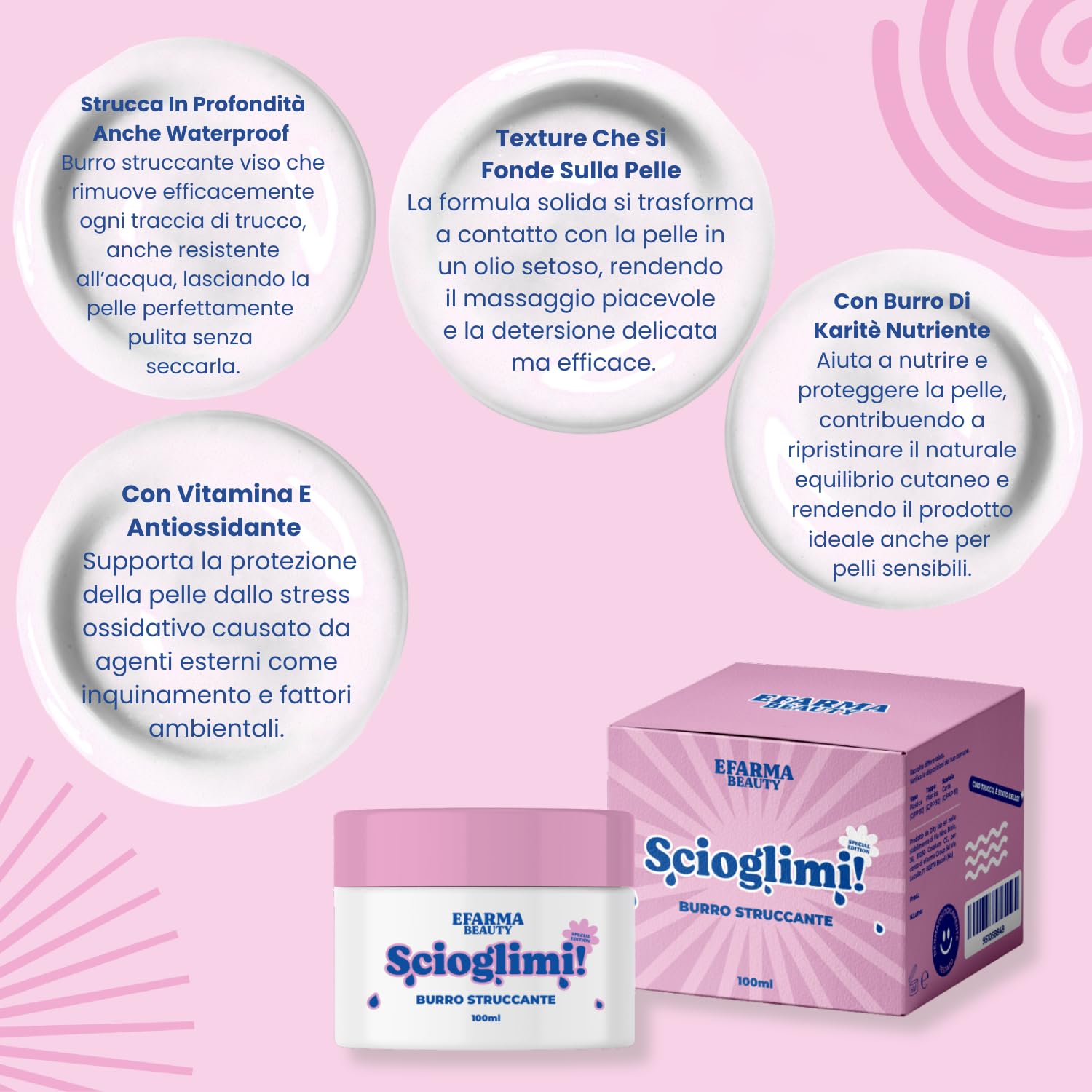 eFarma Beauty Scioglimi! Burro Struccante Viso Delicato 100 ml con Burro di Karité e Vitamina E Made in Italy