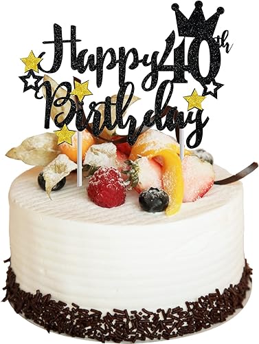 Miniatura 7 de Decoración para tartas de feliz 60 cumpleaños, estrella negra con purpurina 60 y fabulosa selección para pastel de cumpleaños 60, aniversario,