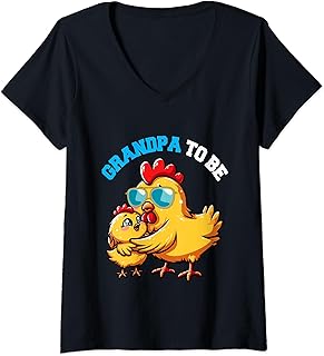 Womens Grandpa To Be Costume Chickens Pregnancy Announcement Family V-Neck T-Shirt
