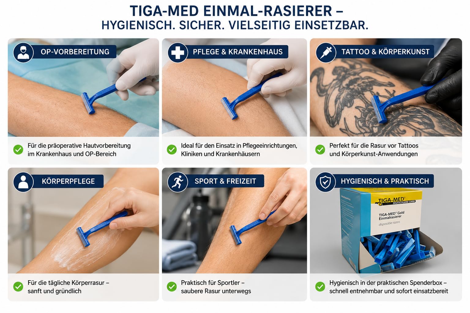 Tiga-Med - Rasoio monouso, 1000 pezzi