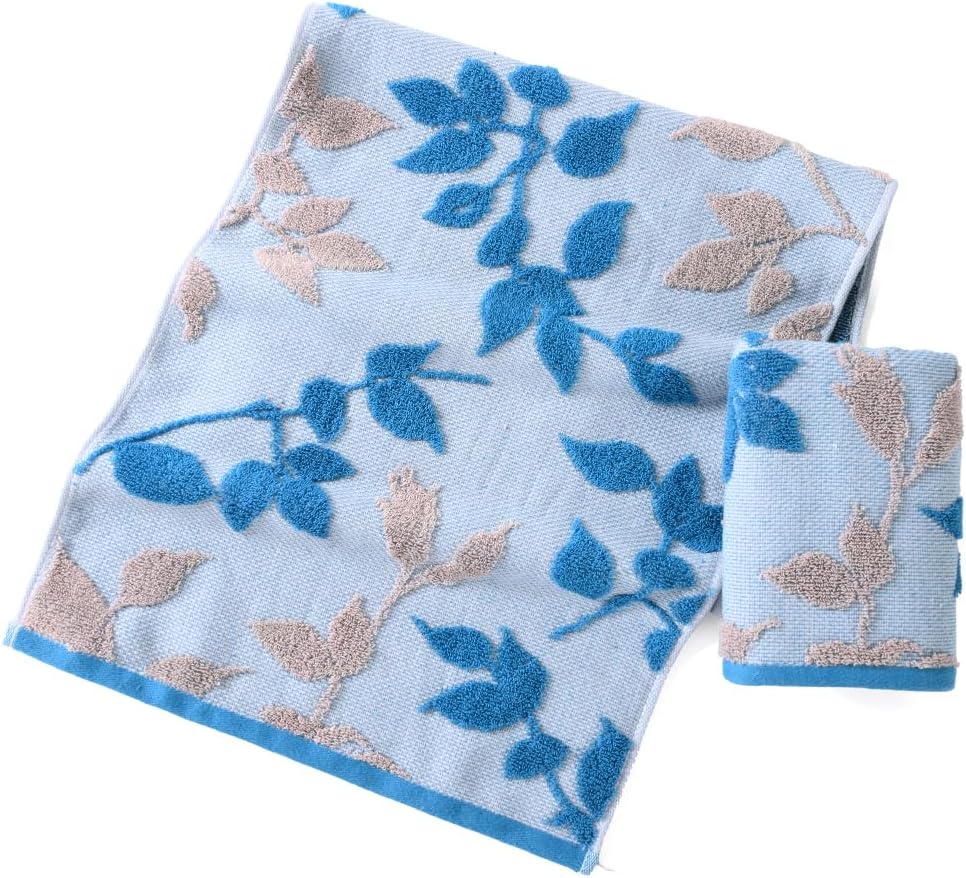 sense gnosis Navy Blue Hand Towel Set of 2 Super Soft 100% Cotton Highly Absorbent Embossed Leaf Floral Pattern Decorative Jacquard Weave Hand Towels for Bathroom Home 13x 29 Inch - Image 7