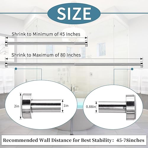 Miniatura 8 de YNL Paquete de 2 barras de cortina de ducha de tensión, sin taladros, nunca se oxidan, barras de tensión de resorte antideslizantes para baño, barra