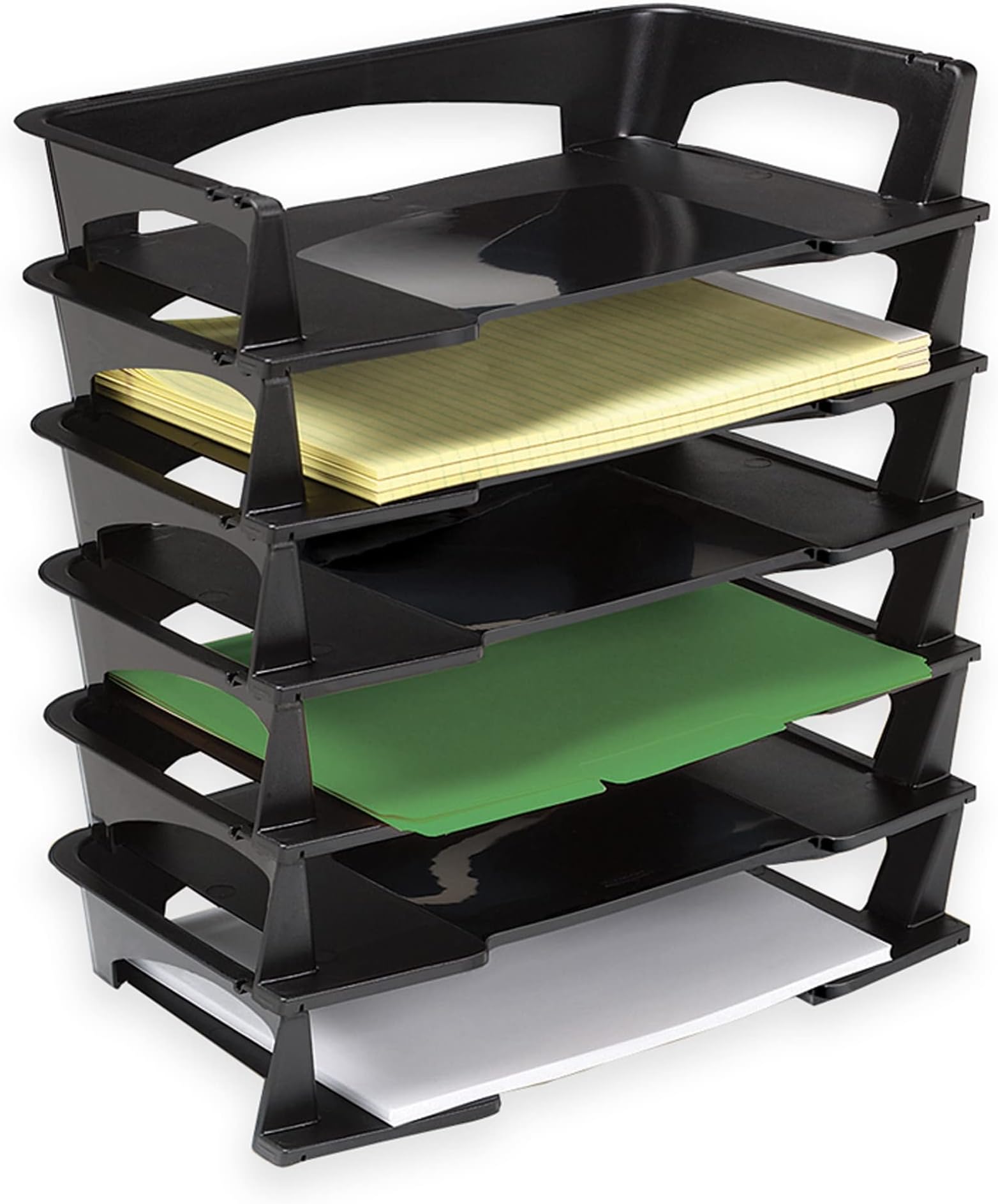 Brenton Studio Stacking Desk Trays, 2 1/2in.H x 15 1/4in.W x 8 3/4in.D, Black, Pack of 6, 65351