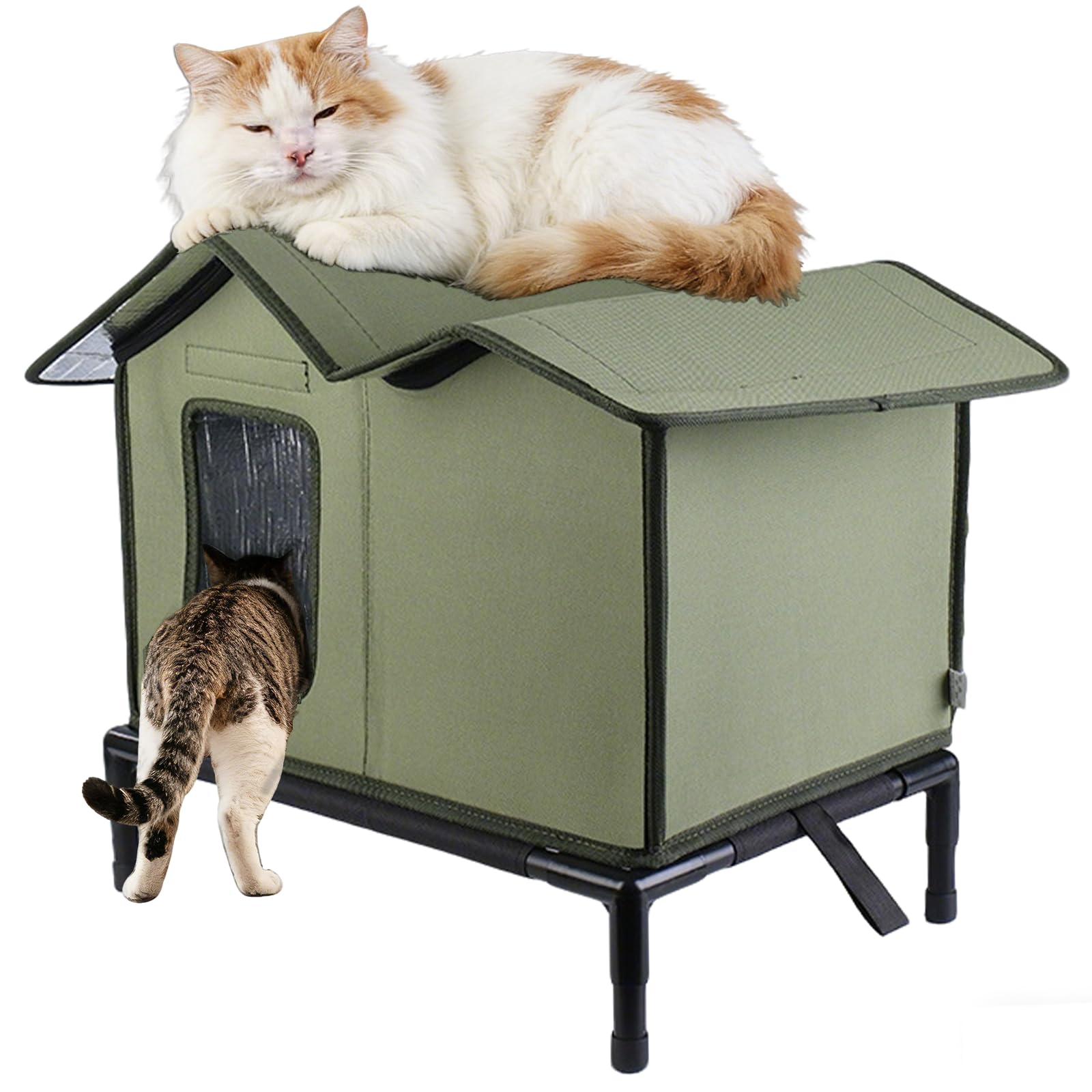 Casa para Gatos al Aire Libre, Casa para Gatos Exterior Impermeable Resistente al Frío con Base Elevada, Refugio para Mascotas para Jardín Patio Césped Porche Terraza para Gatos Callejeros