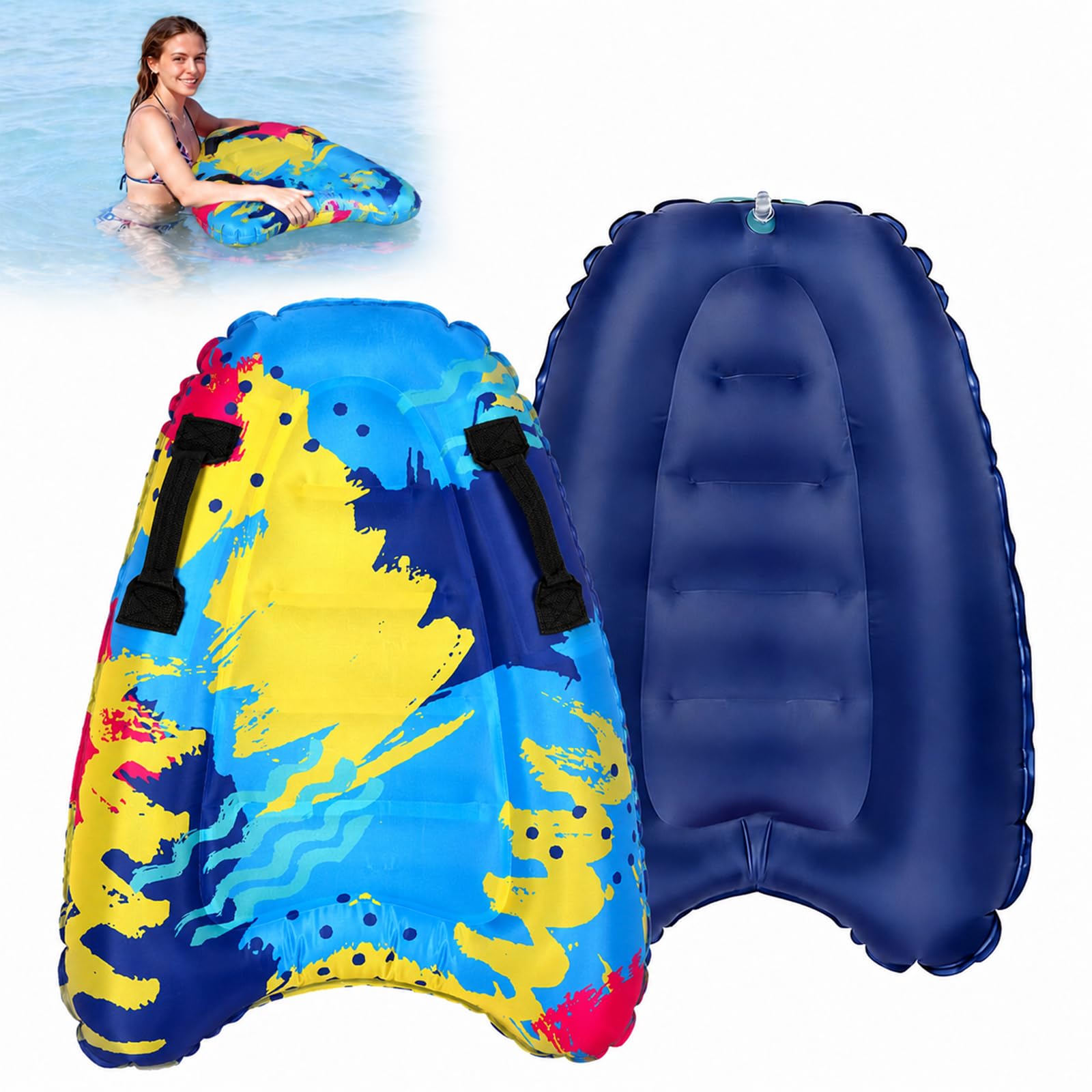 Inflatable Floating Boogie Board with Handles, Lightweight Portable Surf Mat for Adults, Safe Float Device for Swimming, Pool and Seaside Beach Summer Water Activity (Graffiti)