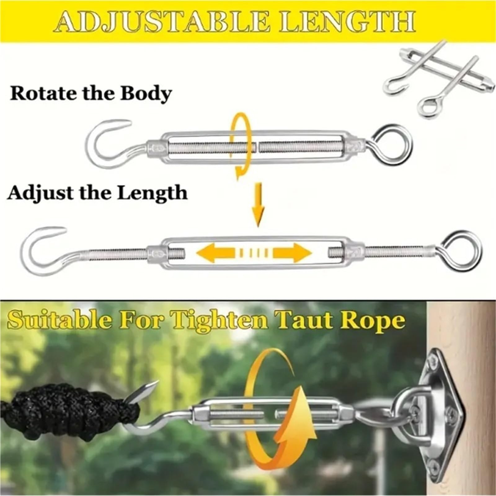 Tensor de gancho y ojo, tensor de cuerda de alambre, aparejo pulido, tensión de cuerda de alambre de acero inoxidable, tensor de alambre ajustable(M4,10PCS)