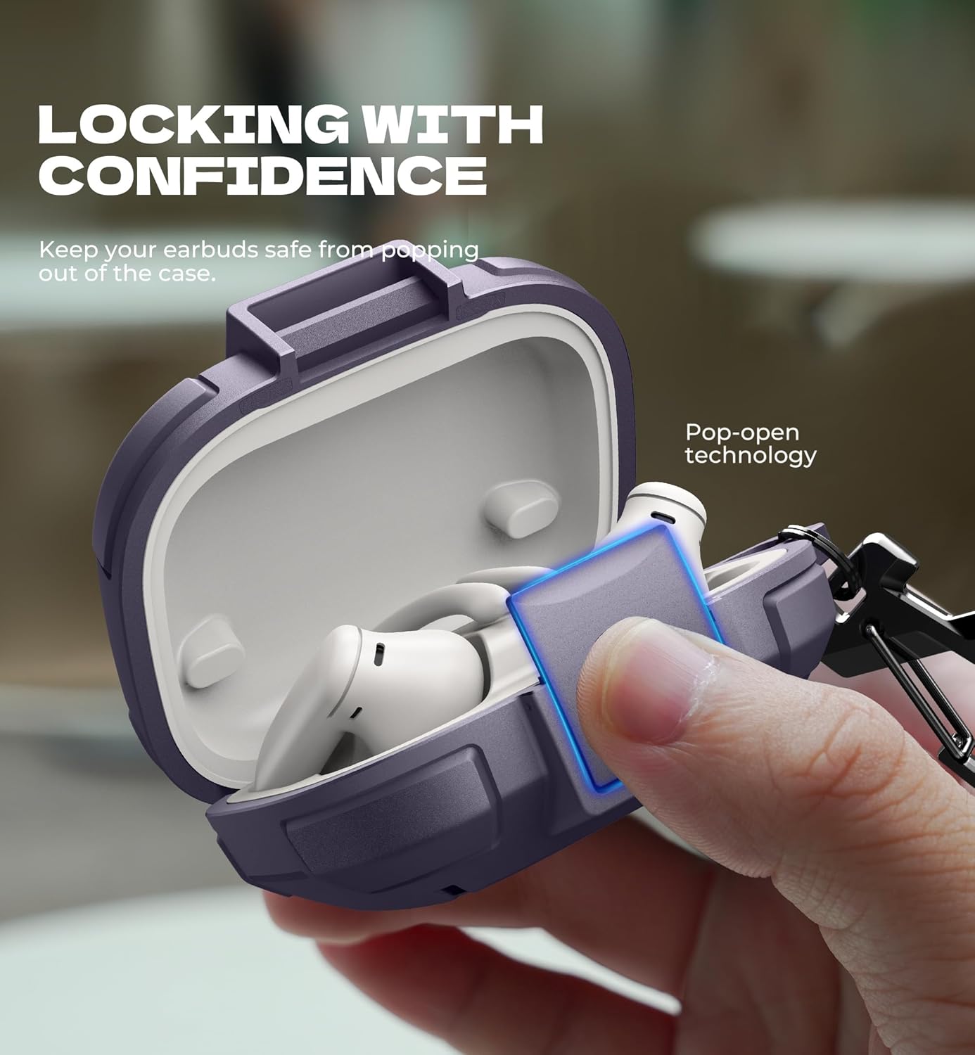 Dexnor for Beats Powerbeats Pro 2 Case with Drop-Proof Lock, Shockproof Rugged Bumper Cases Protective Cover with Carabiner & Keyring & Cleaner Kit for Powerbeats Pro 2 (2025) Purple