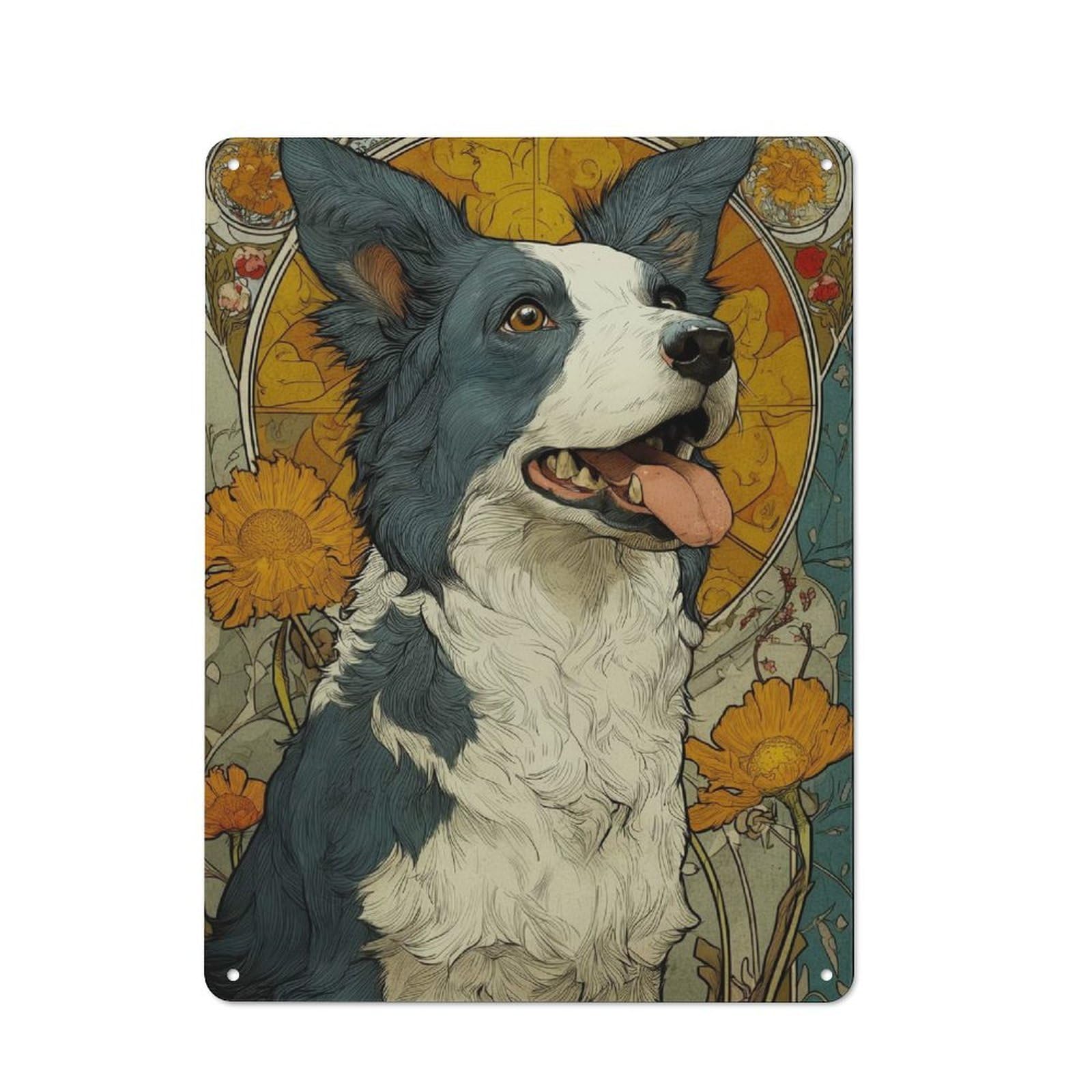 Junmoney Border Collie Art Deco Industrial Metal Sign 40X30cm, Clean Industrial Loft Wall Plaque For Modern Home, Workshop, Office Or Cafe