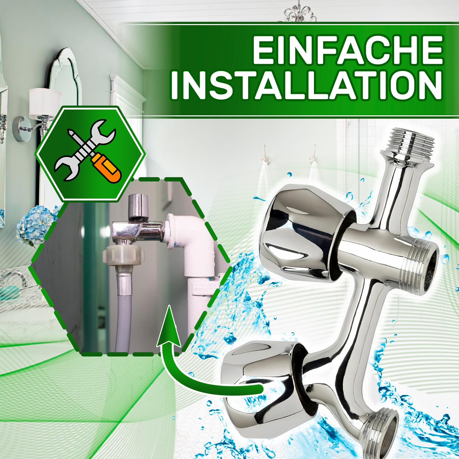 Doppelter Wasserhahn aus Verchromtem Messing 1/2 Zoll x 3/4 Zoll x 3/4 Zoll für Waschmaschine und Geschirrspüler Eckventil - Garantie 5 Jahre - ONIX TECH