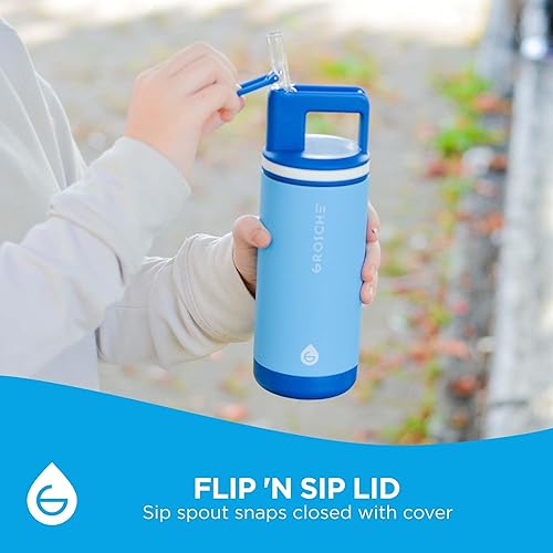 Miniatura 6 de GROSCHE Alpine Flip n' Sip - Botella de agua aislada de 16 onzas para niños, acero inoxidable, a prueba de fugas, con pajilla, perfecta para