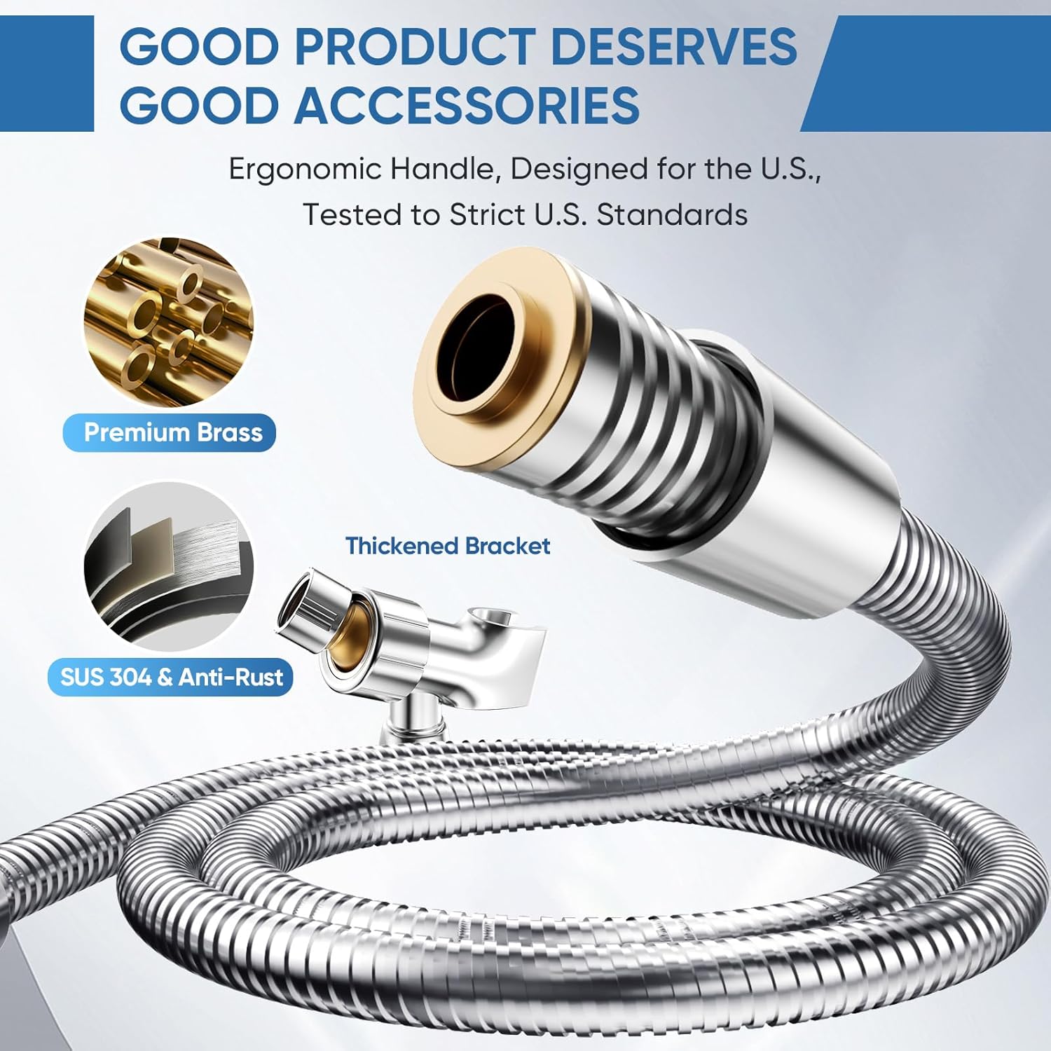 High Pressure Shower Head with Handheld,8 Modes,Heat-Resistant Premium ABS Material,Anti-clog Nozzles,Built-in Power Wash to Clean Tub,Tile & Pets,59″ SUS 304 Hose & Thickened Bracket,Silver