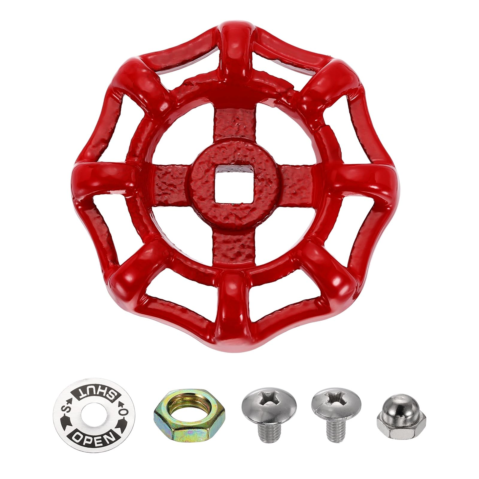 sourcing map Outdoor Faucet Water Spigot Handle, 7 x 7mm Round Wheel Square Stem Hole Cast Iron Hose Bib Outside Faucet Valve Handles Replacement for Garden Courtyard Bathroom, Red