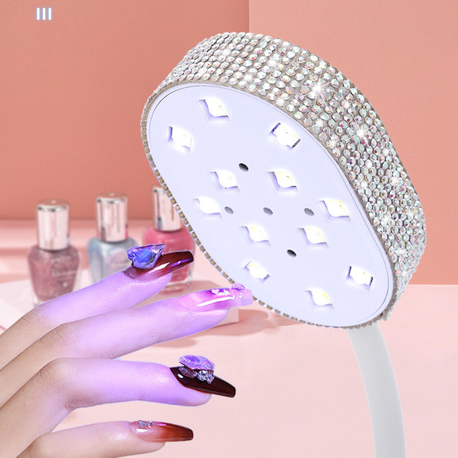 Fabater 36W LED-UV-Nagellampe, Flexibles Schwanenhals-UV-Licht für Gelnägel, USB-wiederaufladbarer Tragbarer Gel-Trockner für Reisen zu Hause Im Salon (Silberner Strassstein)