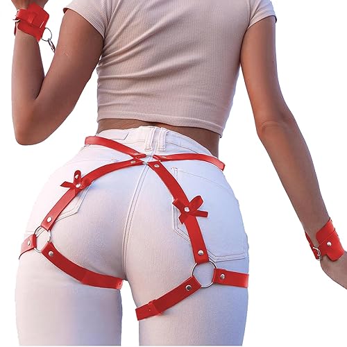 BAQOEYII Punk Leather Thigh Harness,Punk Waist Chain Belt for women's and girls' jewelry belt body chains for Halloween - Red