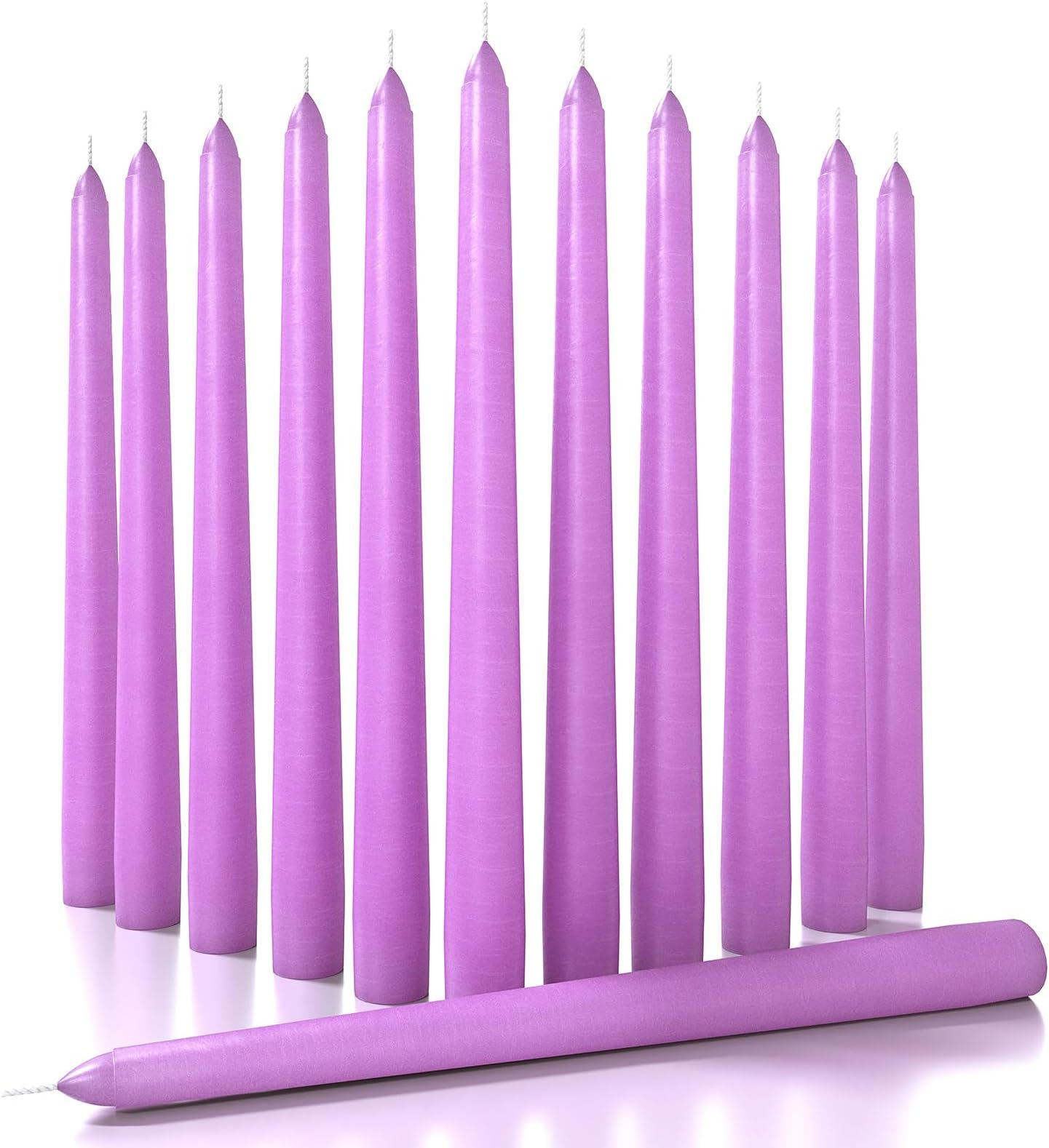 CANDWAX 12 inch Taper Candles Set of 12 - Dripless and Smokeless Candle Unscented - Slow Burning Candle Sticks are Perfect As Thanksgiving Taper Candles - Lilac Candles