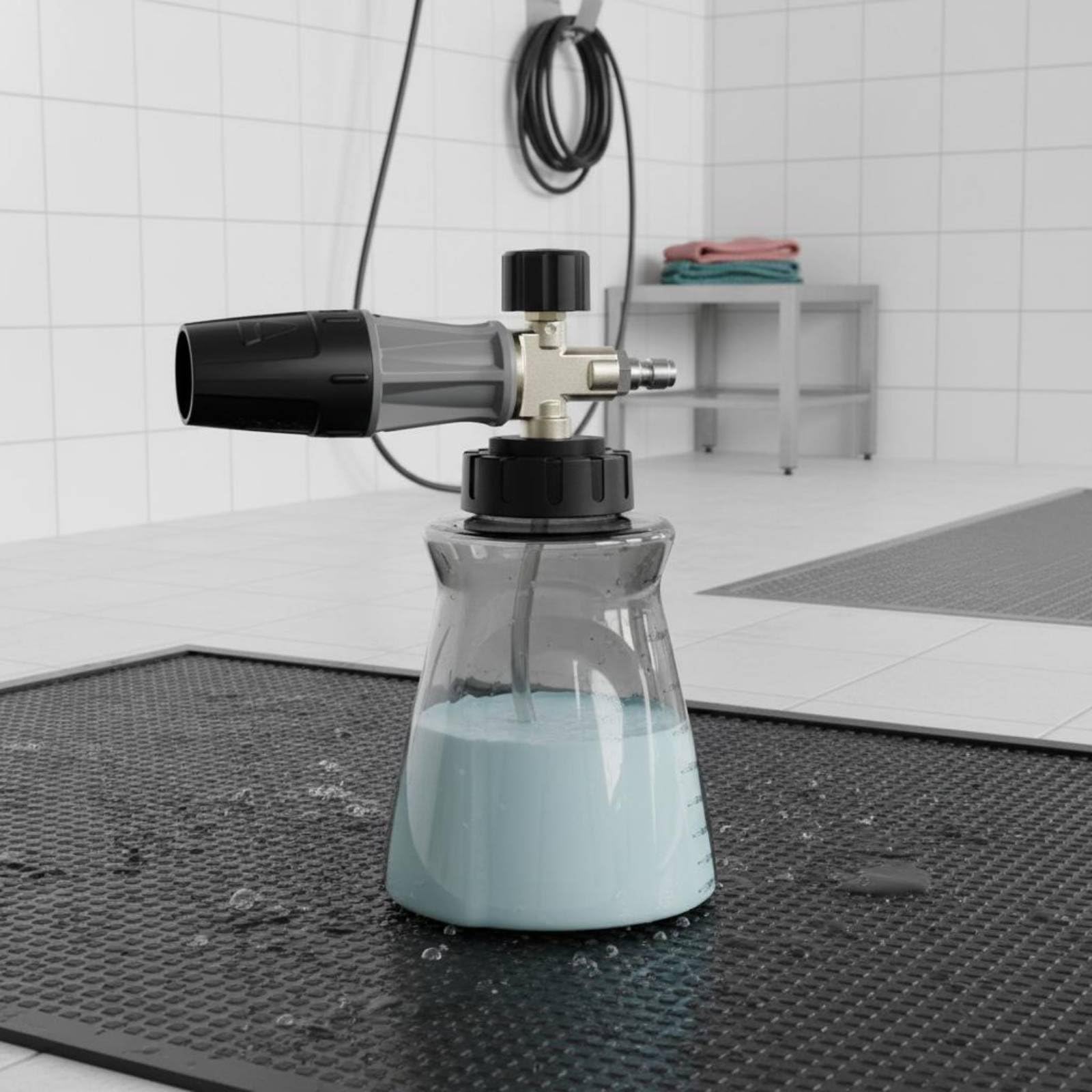 Milageto Lancia Schiuma Idropulitrice Dispenser Schiuma Bottiglia Detergente Attacco Rapido 1/4 Nucleo in Ottone Erogazione, Modello Nuovo Con Vaso Nero In Rame Puro