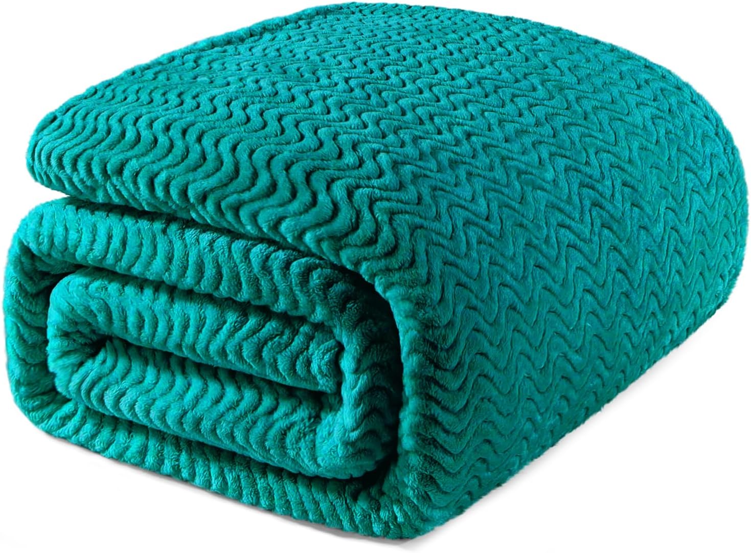 Exclusivo Mezcla Soft Fleece Blanket King Size, Cozy Lightweight Blankets with Decorative Wave Textured Suitable for All Season Use, Teal, 90x104 Inches