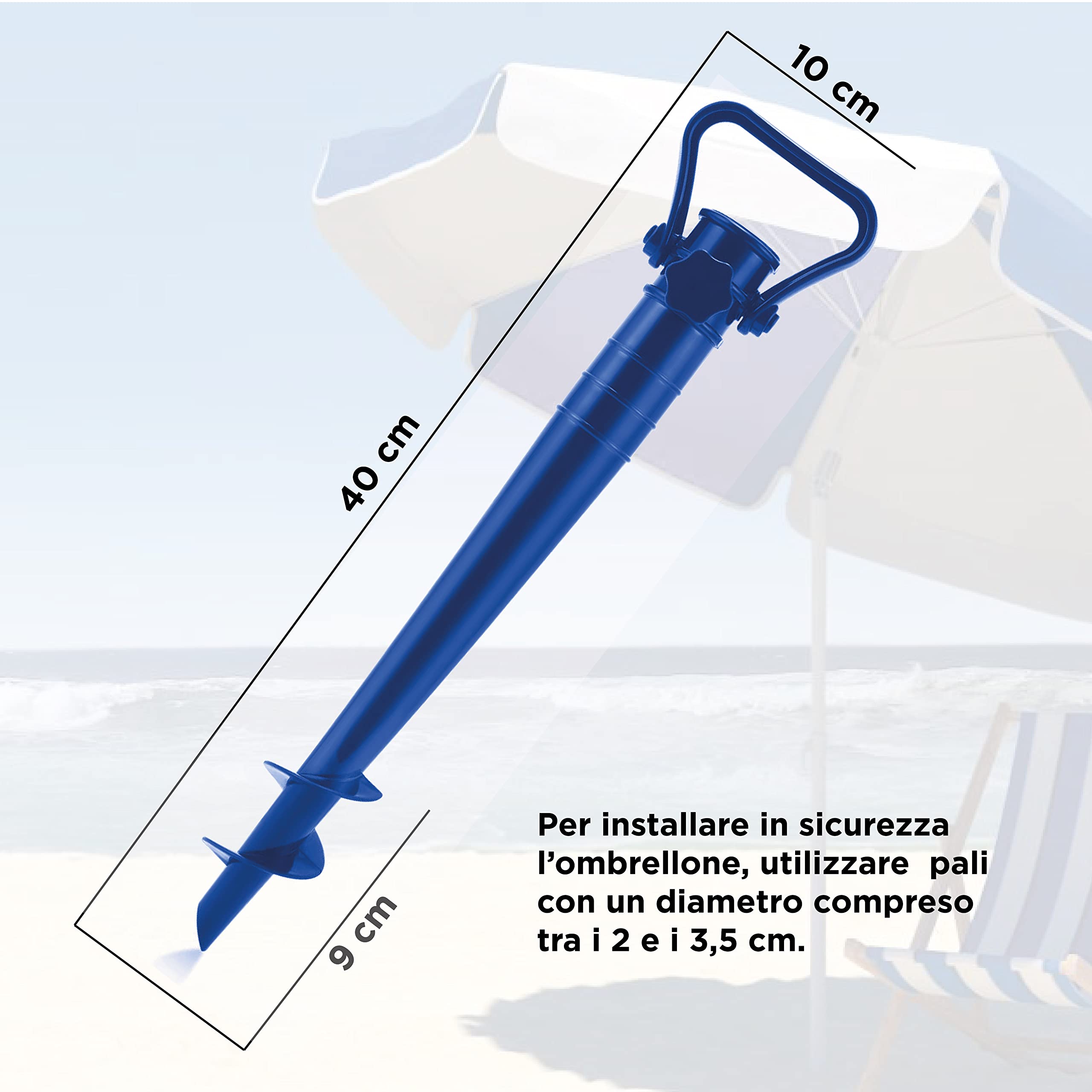 Picchetto Per Ombrellone VERDELOOK - Trivella Da Spiaggia Rossa, 42.5x12x6cm - Foto 7