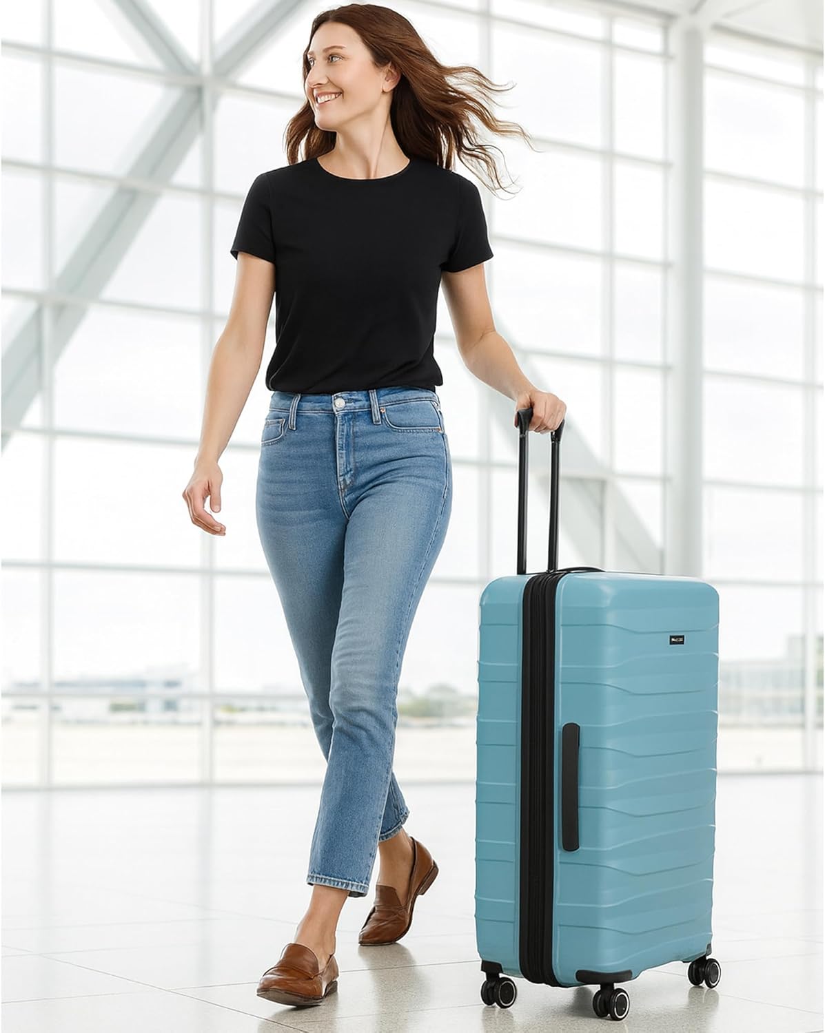 World Traveler Dejuno Motley Lightweight Hardside Expandable Spinner Luggage, Blue, Large Checked