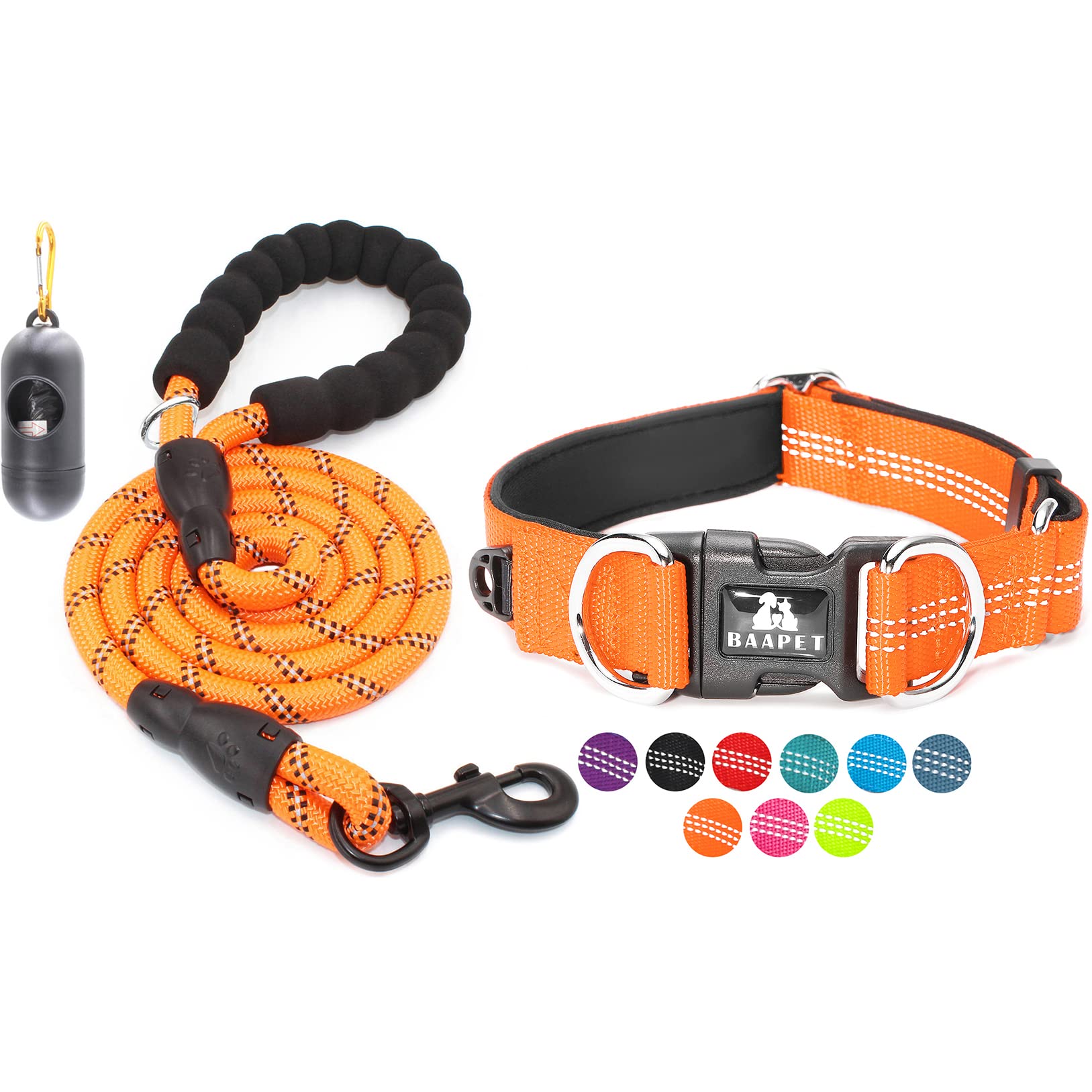 BAAPET S - 3/4" x (11"-16") Small Orange Dog Collar + Leash
