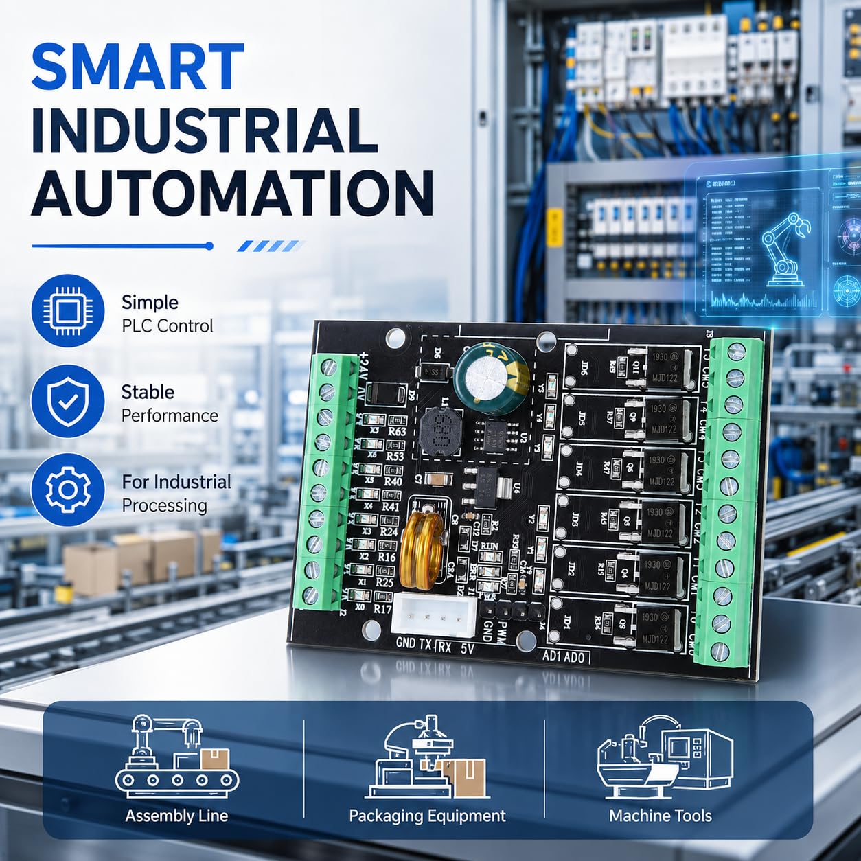 Automate Programmable Industriel Relais Plc 15x15x5 Cm Contrôle Stable En Ligne Avec Sauvegarde Automatique Matériau En Alliage D'aluminium Formation En Automatisation