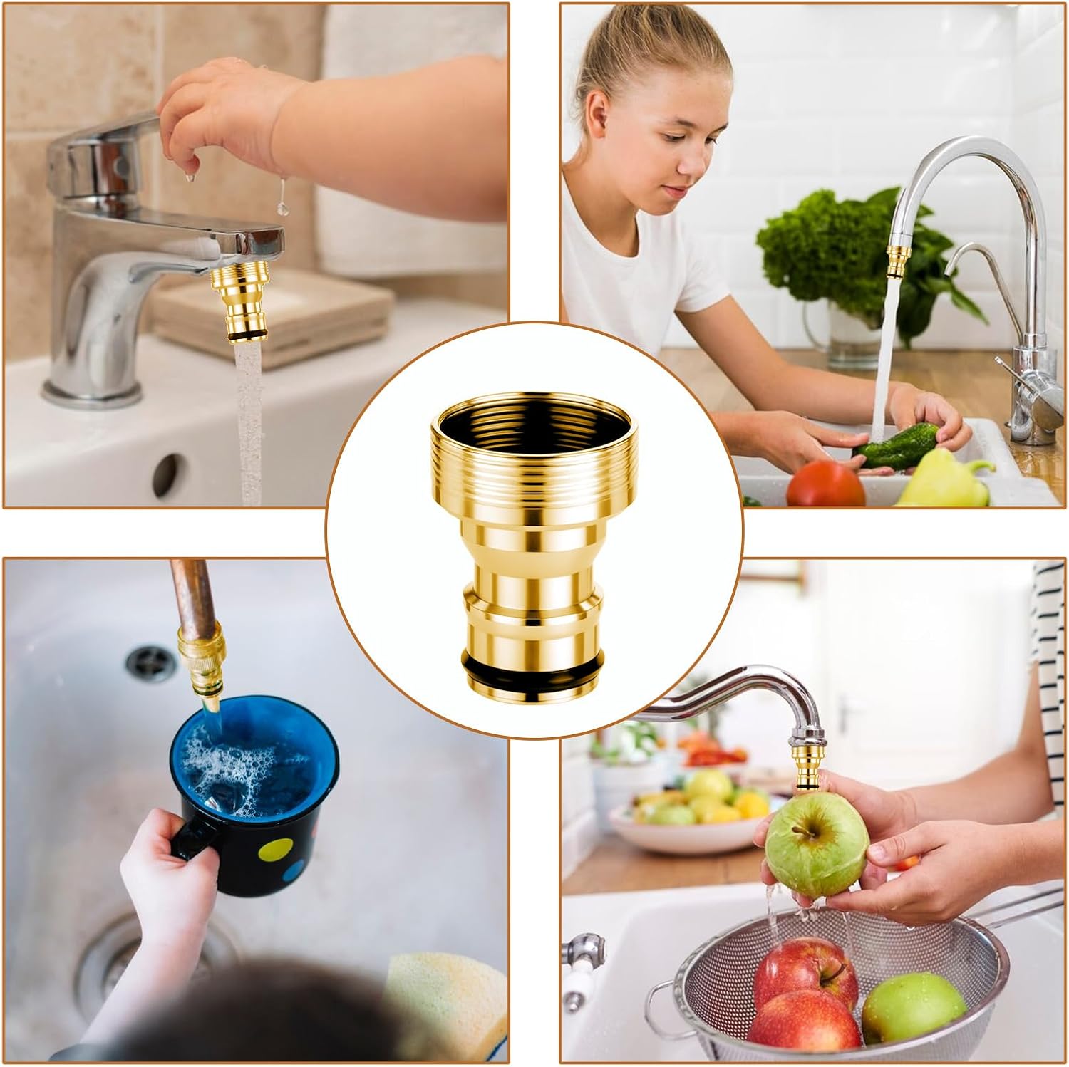 Giantree 2 Pack Dishwasher Faucet Adapter with Aerator, Inner Diameter Portable Dishwasher Faucet Adapter Kitchen Faucets Fittings Hose Adapters for 15/16-27 Male or 55/64-27 Famale(Gold)