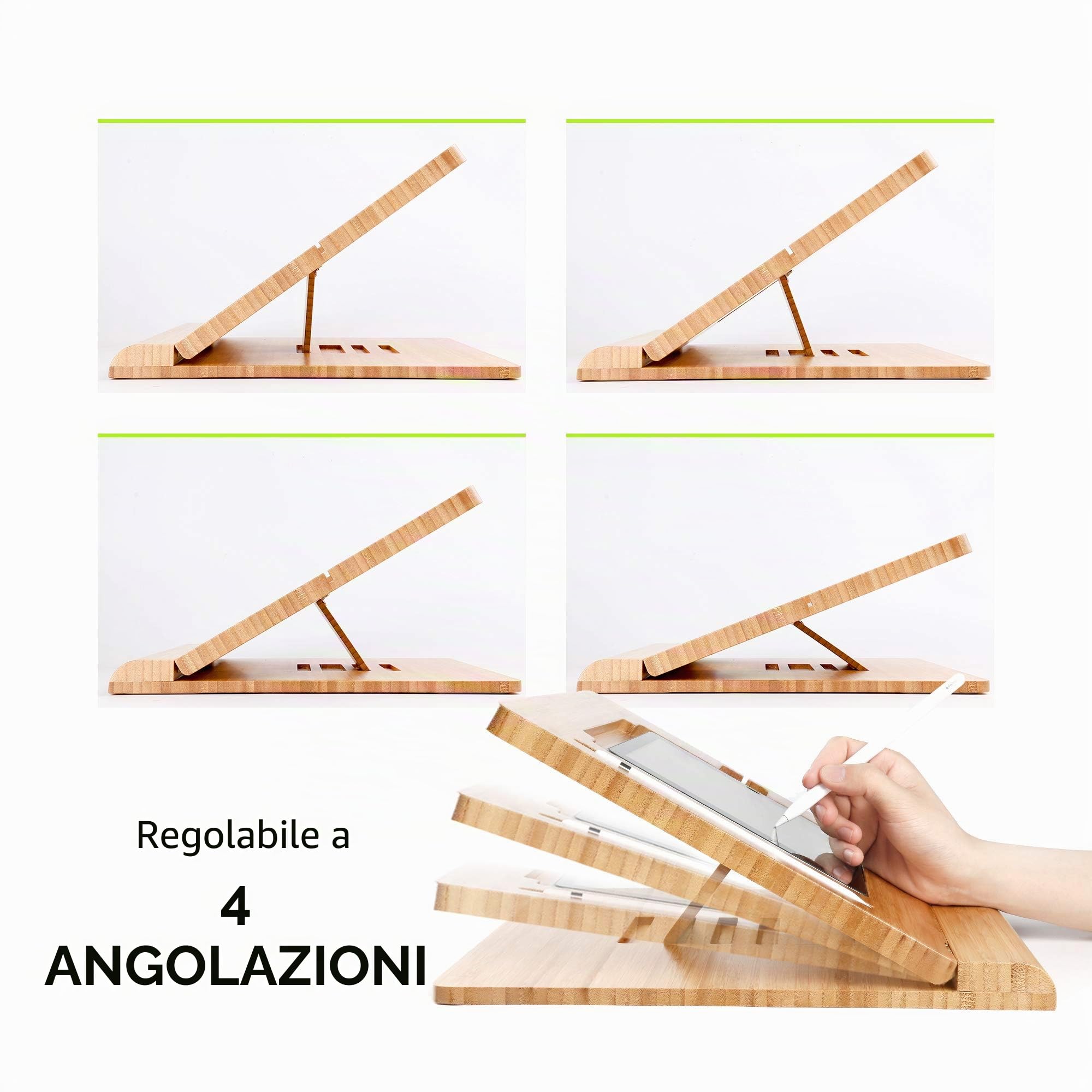 ELETIUO Supporto da tavolo per tablet regolabile in altezza, pieghevole in bambù, supporto per iPad, multi-angolo, compatibile con iPad Pro 3a/4a generazione da 12,9"