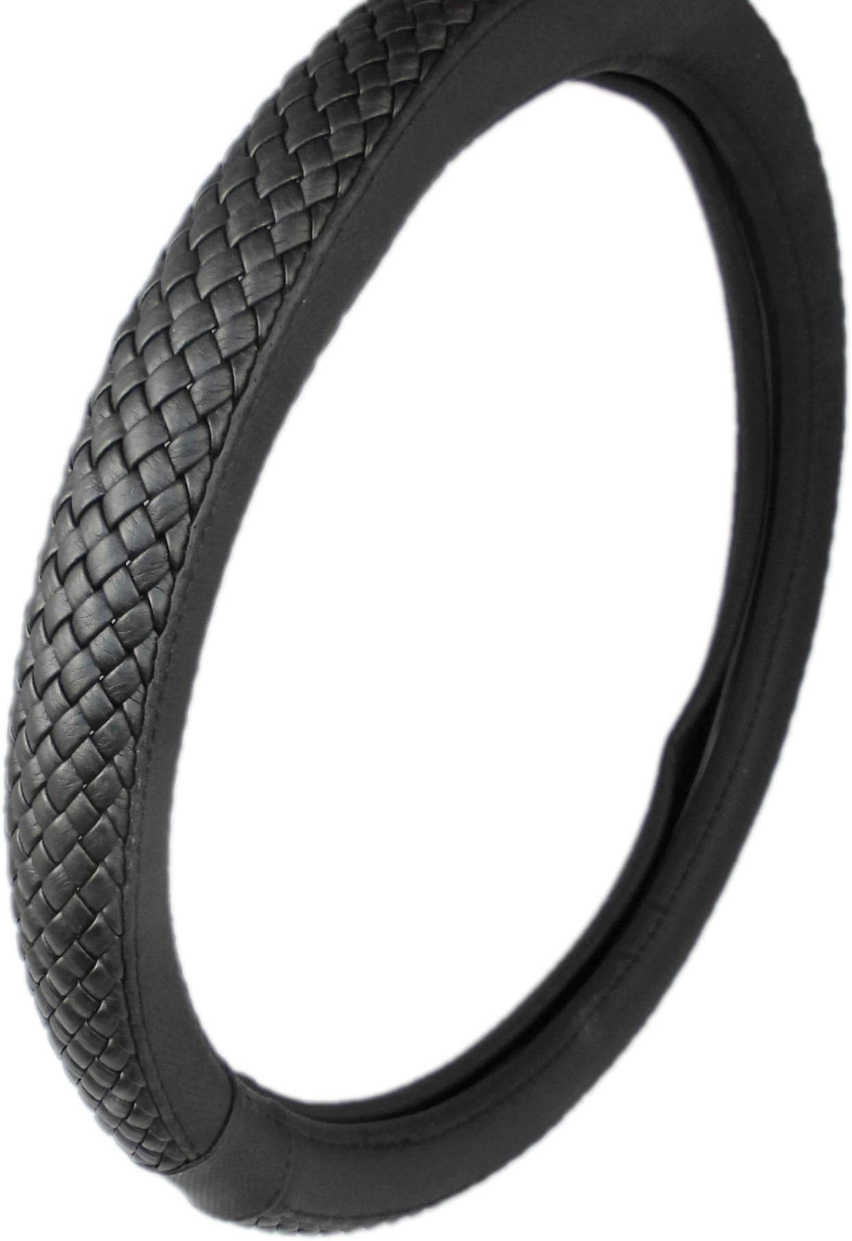Generic Black Handmade Leather Braided Car Steering Wheel Cover Sets14-15" (Black)