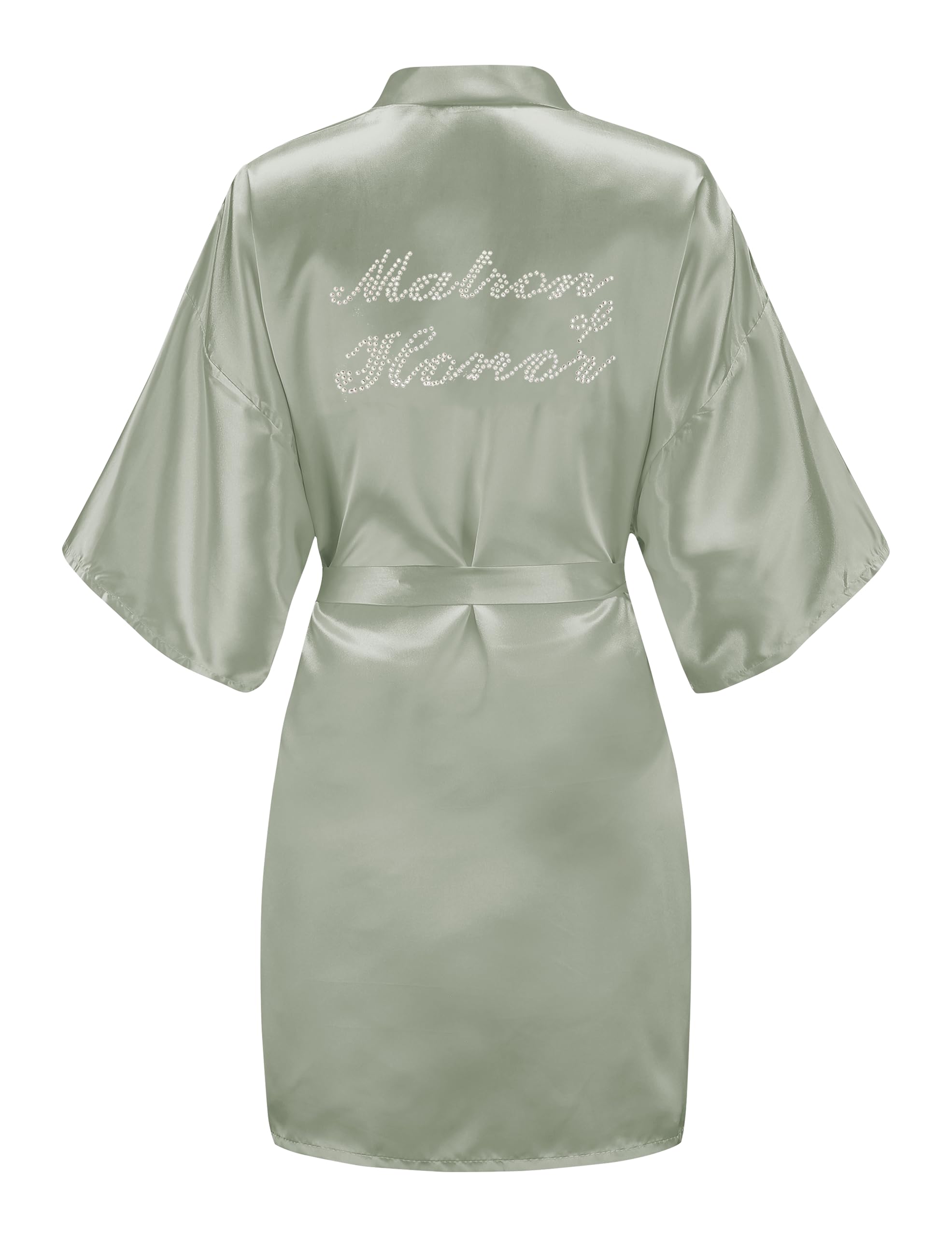 EPLAZA Women's One Size Silver Rhinestones Bride Bridesmaid Short Satin Robes for Wedding Party Getting Ready