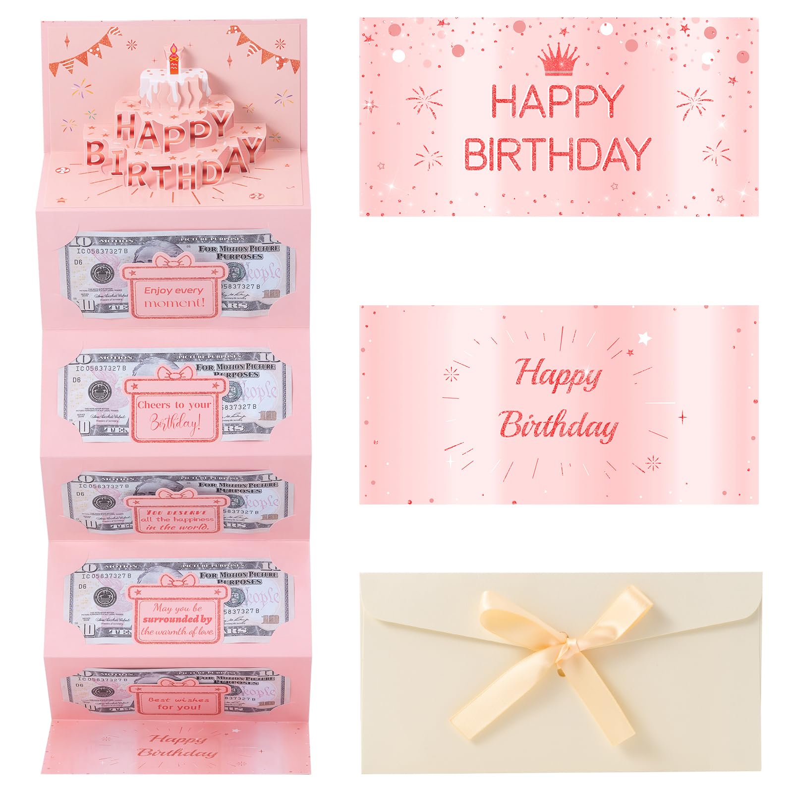 Birthday Money Card, Cash Gifts Envelope with 3D Cake for Women Girl(Pink) — image 1