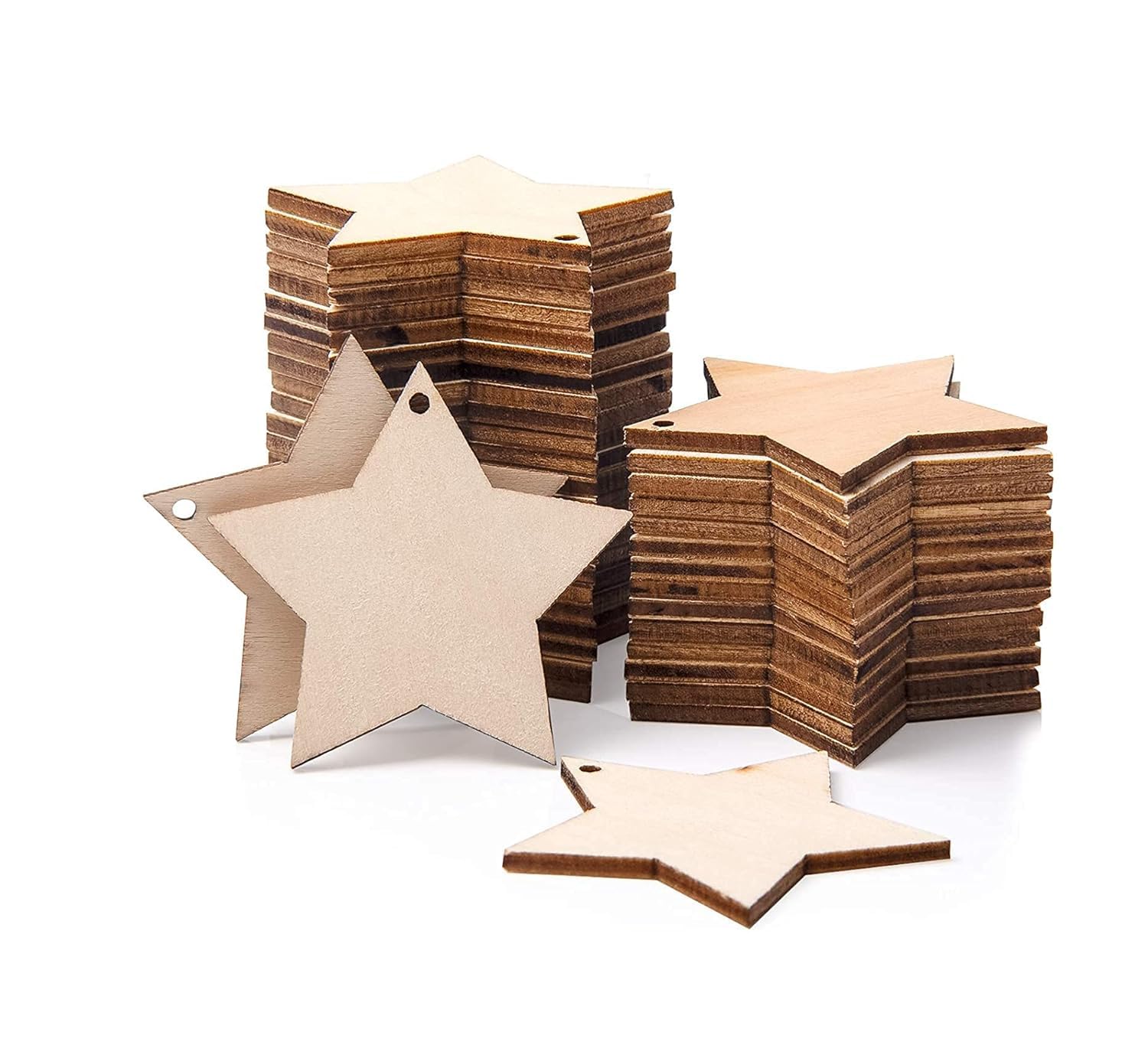 Niya Krafts 50 Pcs Star Wooden Pine MDF Cutouts Unfinished Tags for Key Chain,Slices Crafts,Xmas Holiday Hanging Decorations,Painting Wood Craft,MDF Plains,Resin Art Work-image-7