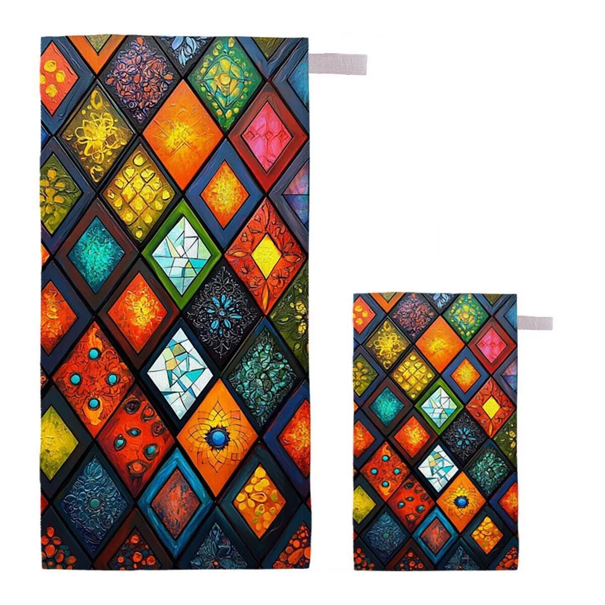 Toalla de Playa Grande 220x100cm/35x70cm, Juego de 2 Toalla Microfibra XXL de Antiarena, Toallas Playa Suave Ligera, Absorbente Secado Rápido, Beach Towel Viaje, Regalo Mujer Hombre (Abstracto) F-35