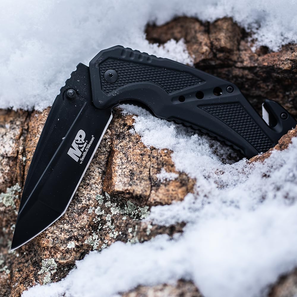 Smith & Wesson M&P SWMP11B 8.9in High Carbon S.S. Folding Knife with 3.8in Tanto Point Blade and Aluminum Handle for Outdoor, Tactical, Survival and EDC, Black