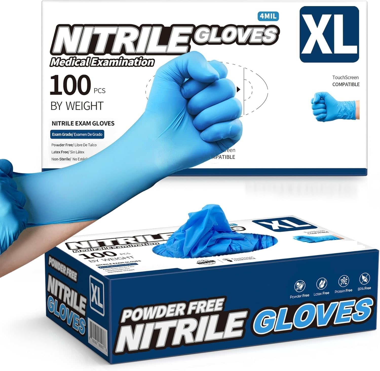 PROMART Disposable Nitrile Gloves, Powder-Free, Latex-Free, Non-Sterile, Multi-Purpose Gloves for Medical, Food Handling, Cleaning, and Industrial Use, Box of 100 (200, XL)