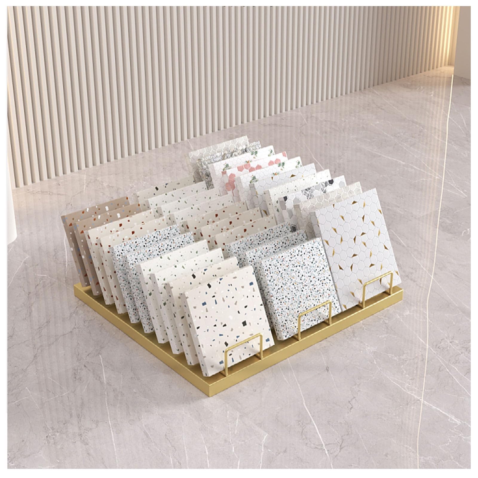 Small Metal Tile Display Rack Tile Sample Display Rack for 30 Samples Three Rows Shelves Samples Building Materials Tile Display Ce