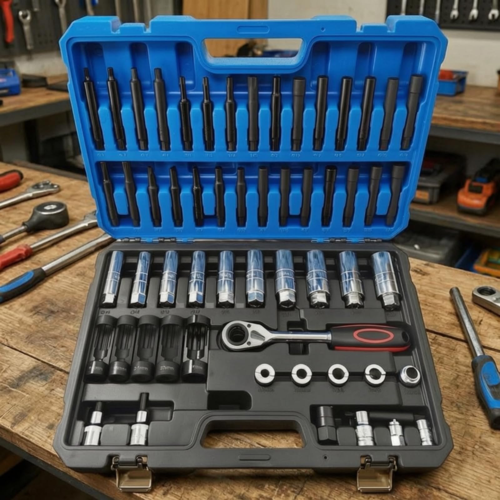 Baoblaze Removal Socket Ensemble Douille Dépose Amortisseur Set Outil Châssis Véhicule Coffret Cliquet Acier Mallette Organisée Maintenance Auto Quotidienne Atelier