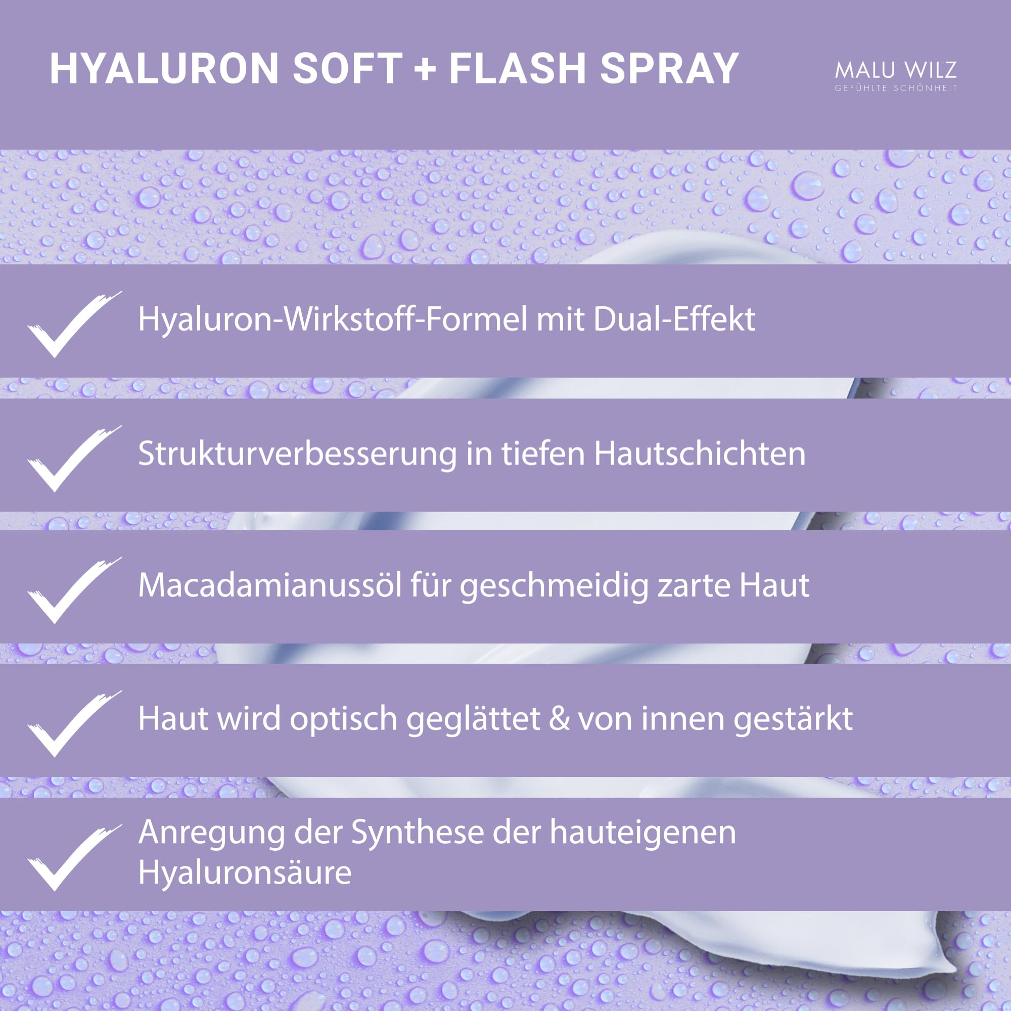 Malu Wilz Bundle Hyaluronic Active + Cream Soft + Flash Spray I Erfrischende Skincare Gesichtspflege-Creme Set I Creme 50ml + Serum Booster 30ml