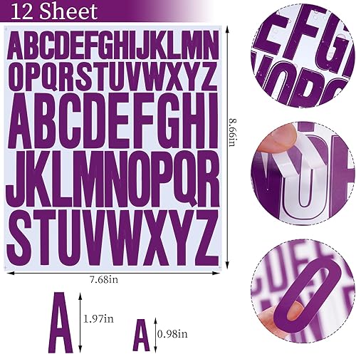 Miniatura 2 de 12 hojas de calcomanías del alfabeto, calcomanías de vinilo autoadhesivas estéticas, letras adhesivas impermeables para botellas de agua, puertas,