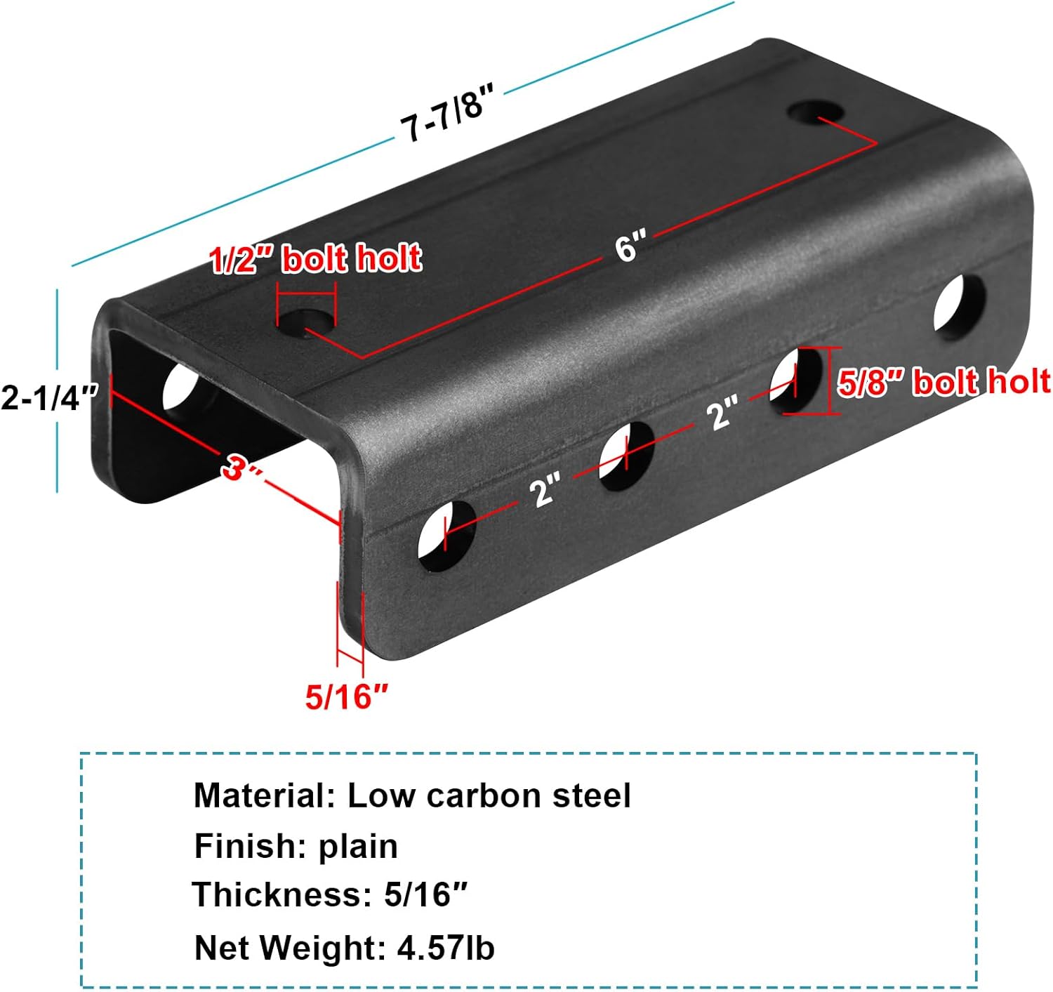 2 Pack 7-3/4" Trailer Adjustable Coupler C Channel Bracket for Lunette Ring, 3-Position, 3" ID